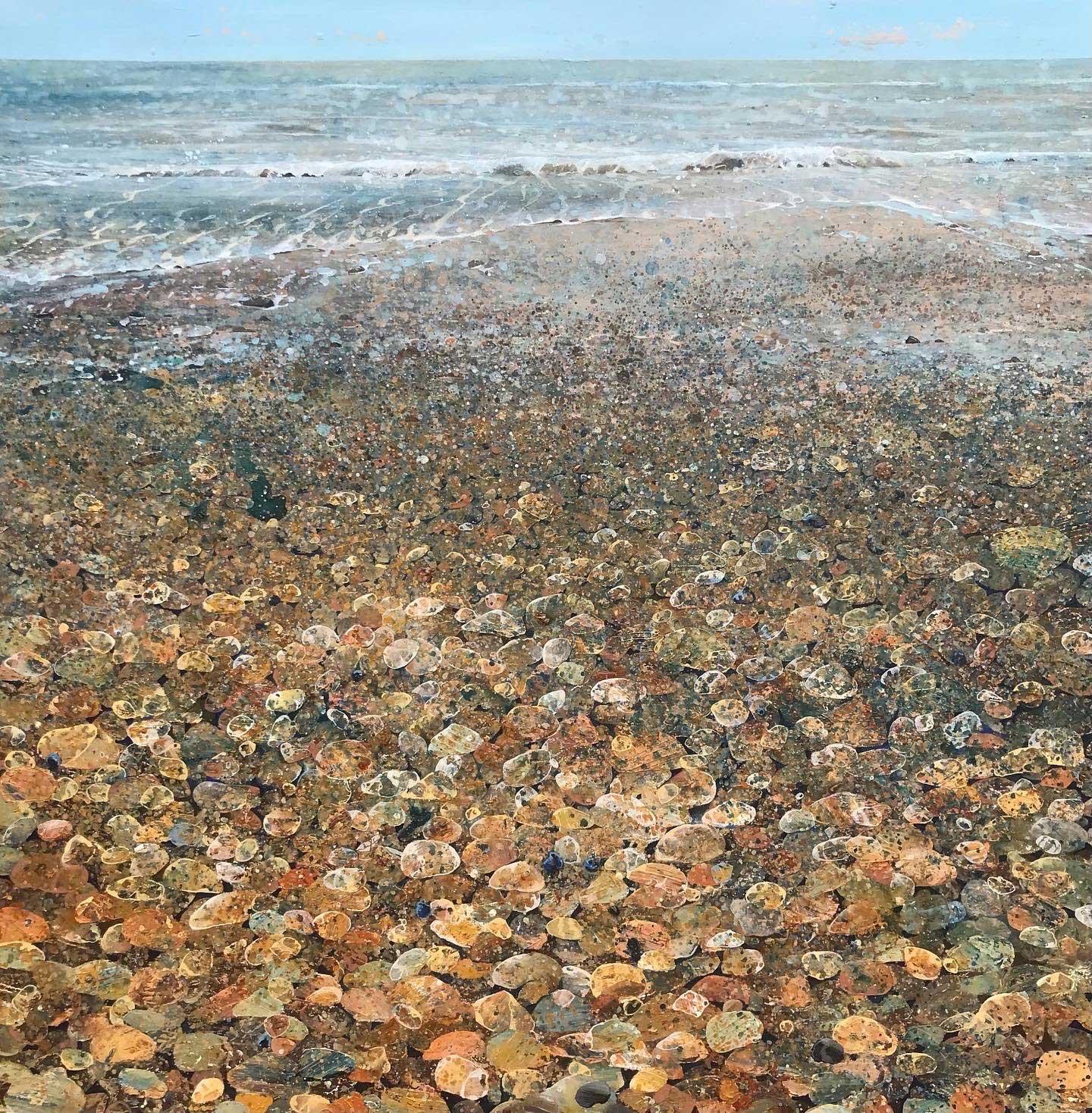 Lorna Holdcroft-Kirin Landscape Painting - Pebbles - Acrylic, Painting, Coastal, Seascape, Nature, Beach, Contemporary 