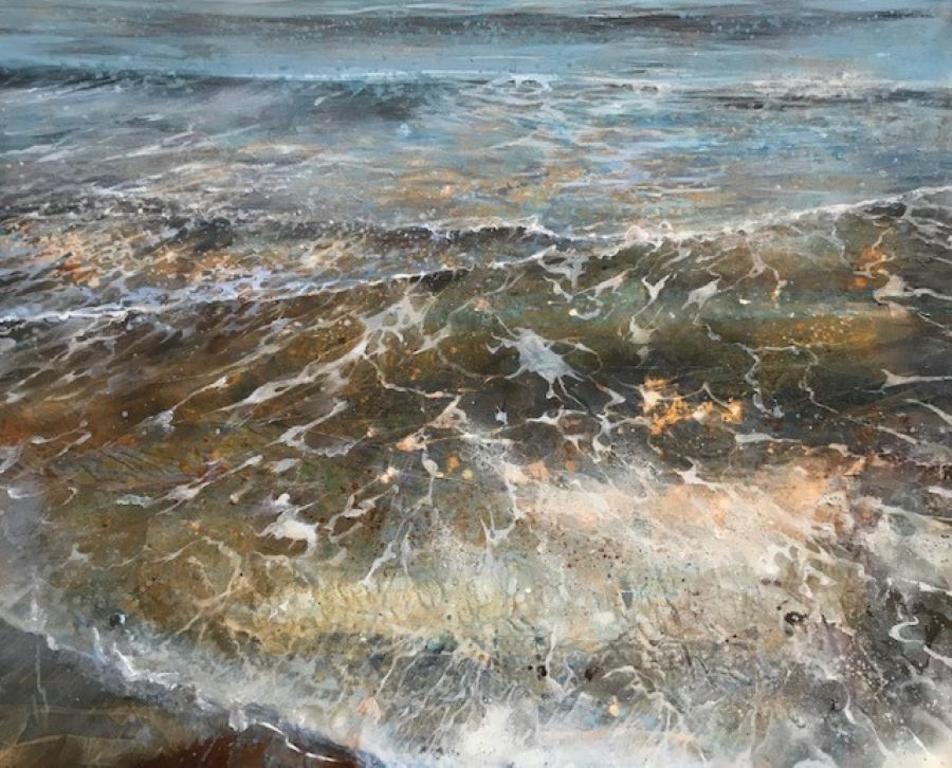Lorna Holdcroft-Kirin Abstract Painting - Tidal Shift - abstract landscape acrylic painting