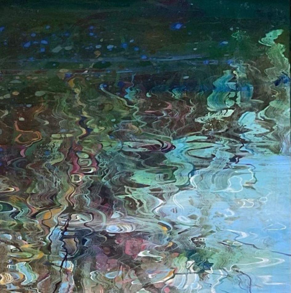Otoño Reflejado - Naturaleza, Acrílico, Flores, Rosa, Pintura, Contemporáneo - Landscape Painting Gris de Lorna Kirin 