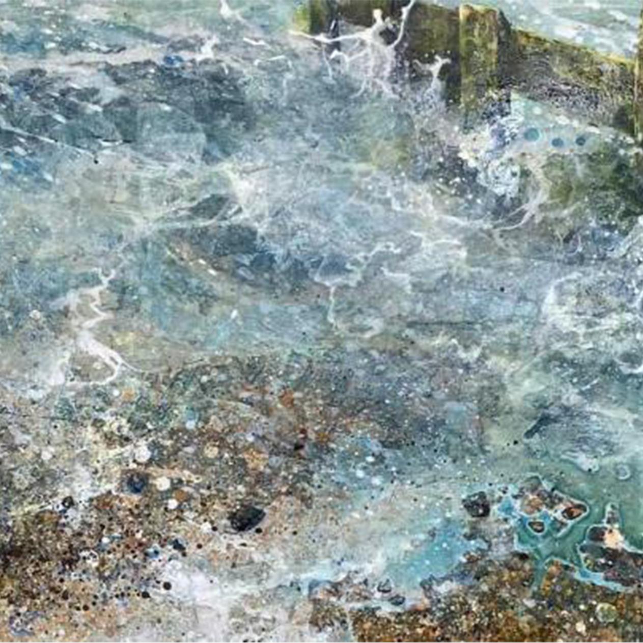 Brightlingsea Groyne- canvas, Seascape, coastal, beach, nautical, acrylic - Painting by Lorna Kirin