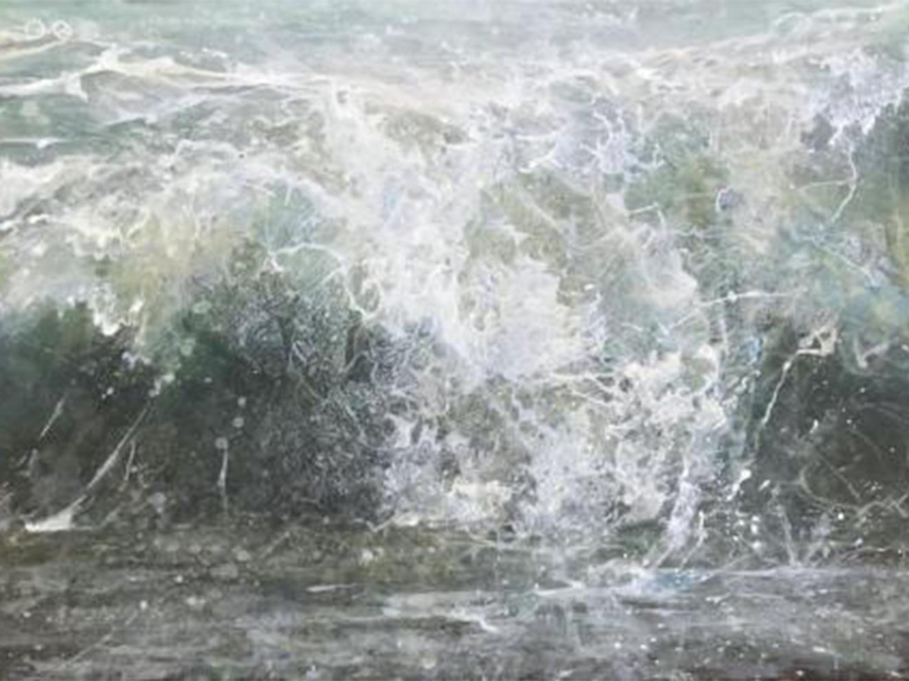 Crashing Wave- canvas, Seascape, coastal, beach, colourful, nautical, acrylic - Painting by Lorna Kirin