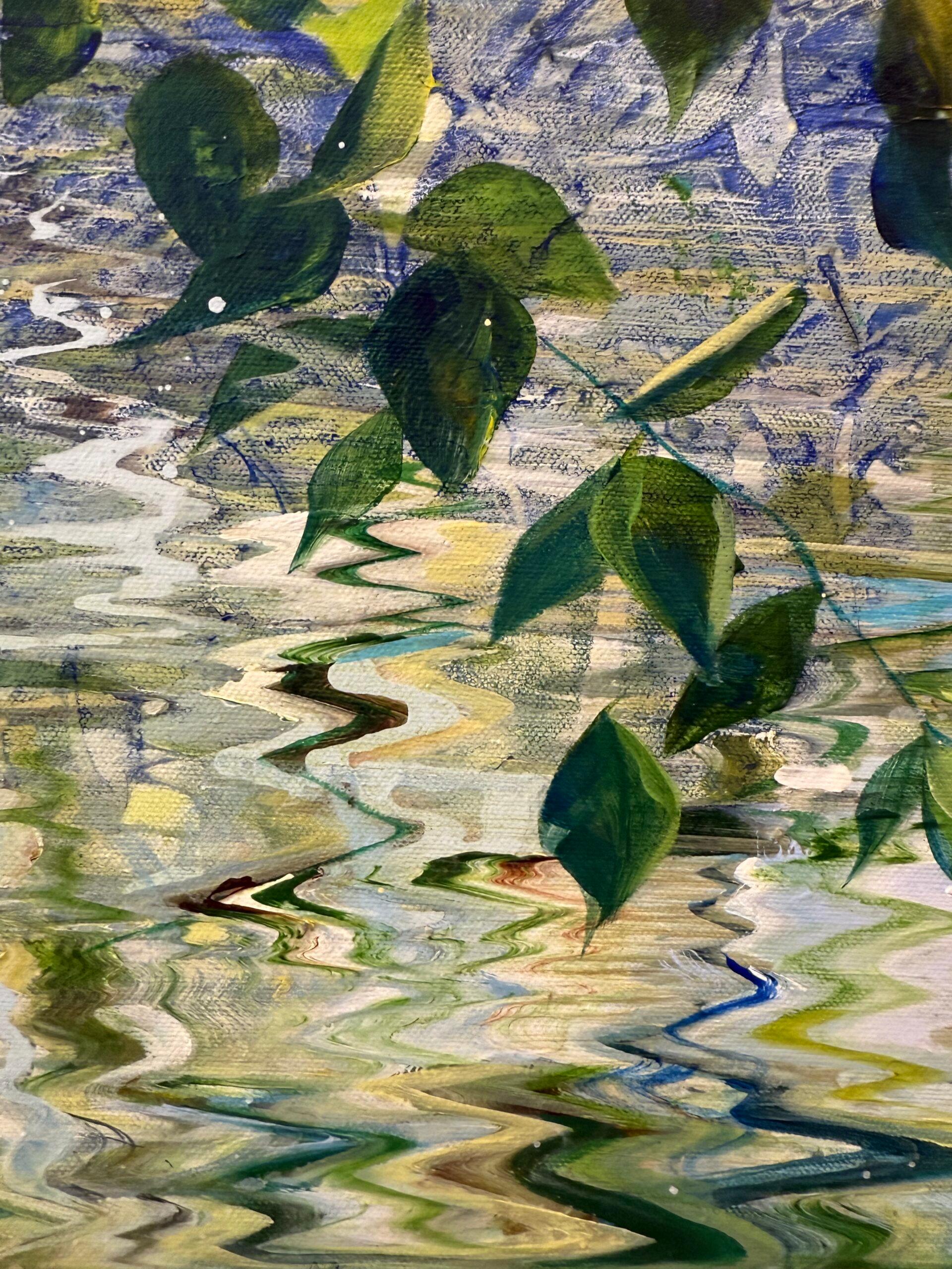 Silent Ripples - Gray Landscape Painting by Lorna Kirin