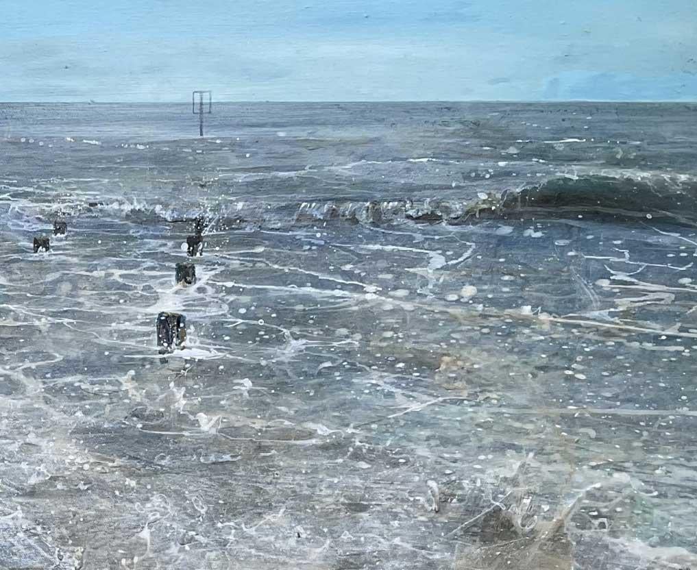 The Marker - canvas, Seascape, coastal, beach, nautical, acrylic - Contemporary Painting by Lorna Kirin