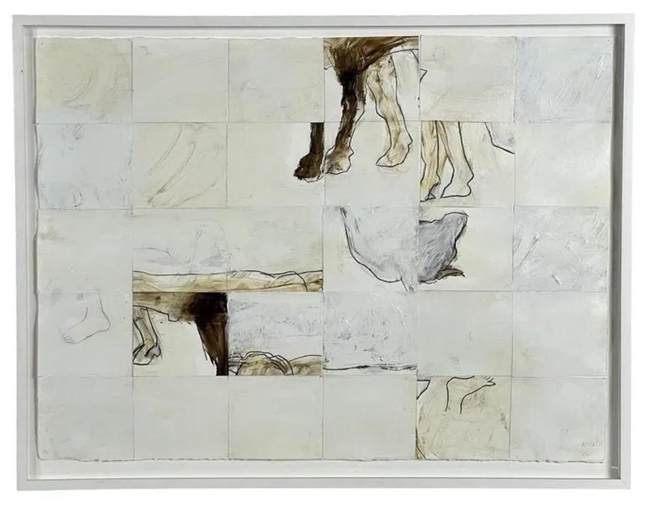 Lorna Marsh (Südafrikanerin, 
2004
Pferd und Reiter
Gemischte Medien auf Papier
Handsigniert und datiert
Rahmen: 25" X 32.5"
Bild: 22.5" X 30.5"

Erleben Sie die fesselnde Verschmelzung zeitgenössischer Kunst mit diesem Mixed-Media-Gemälde von Lorna