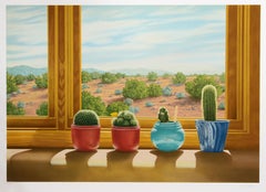 Quatre Cacti, sérigraphie réaliste américaine de Lorna Patrick