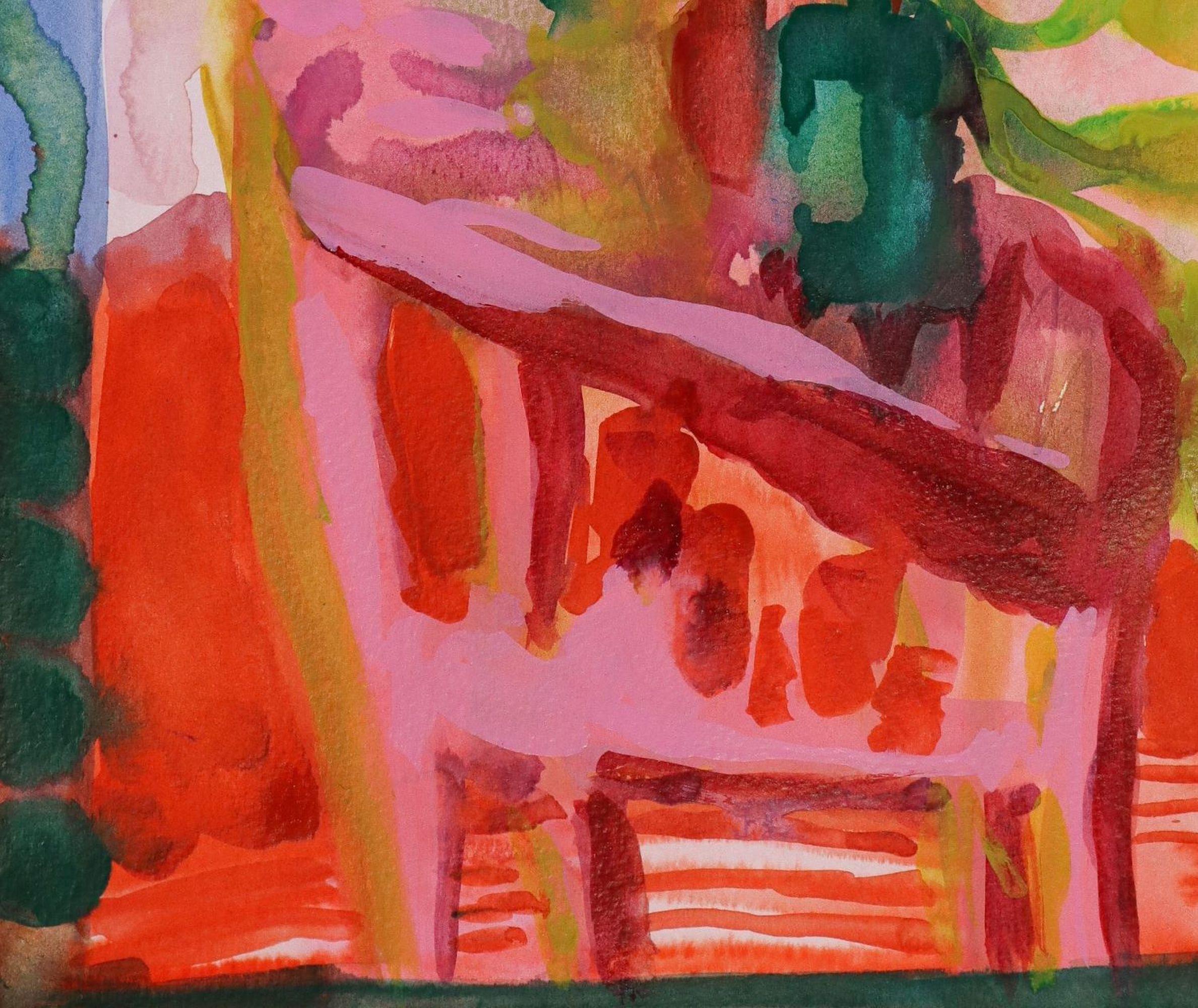 The Art Shelf by Lorna Sincalir [2022]
Signed by the artist
Gouache on paper
Image size: H:32 cm x W:24 cm x D:0.1cm
Please note that insitu images are purely an indication of how a piece may look
This peach-tainted painting depicts the joyous scene