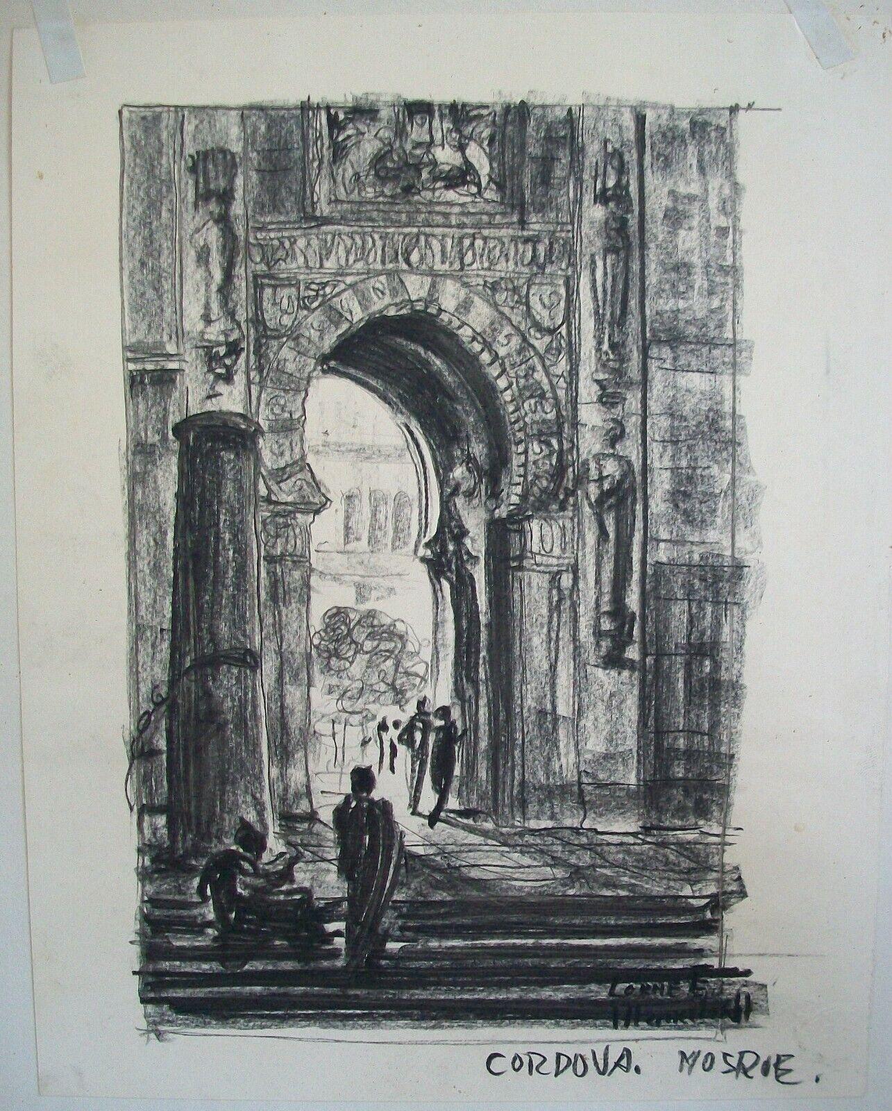 LORNE E. MARKEL - 'Cordova Mosque' - Orientalist Charcoal Drawing, Circa 1911 In Good Condition For Sale In Chatham, ON