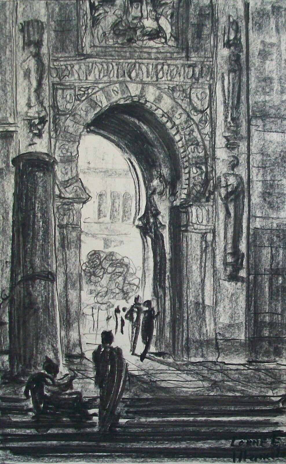 20ième siècle LORNE E. MARKEL - « Cordova Mosque » - Dessin orientaliste au fusain, vers 1911 en vente