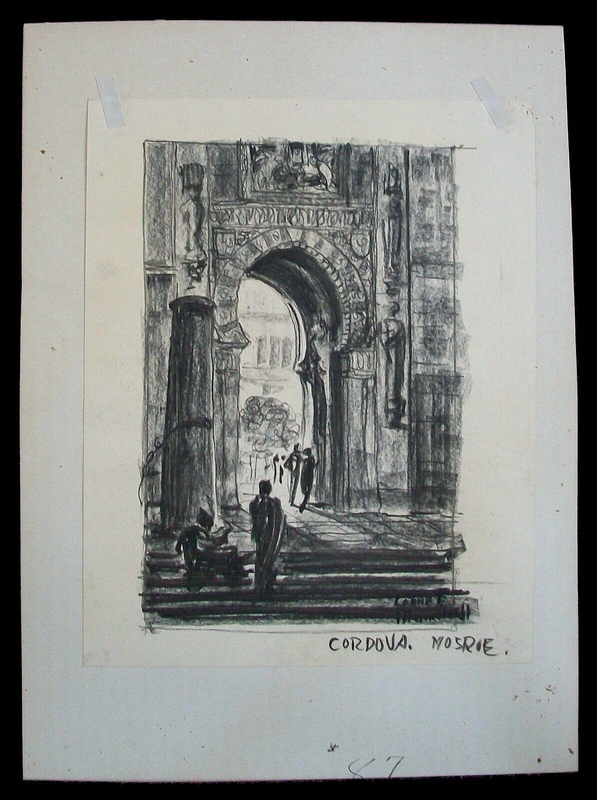 LORNE E. MARKEL - 'Cordova Mosque' - Orientalist Charcoal Drawing, Circa 1911 For Sale 1