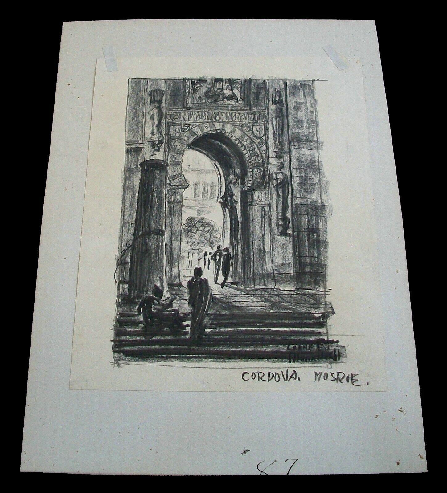 LORNE E. MARKEL - 'Cordova Mosque' - Orientalist Charcoal Drawing, Circa 1911 For Sale 2
