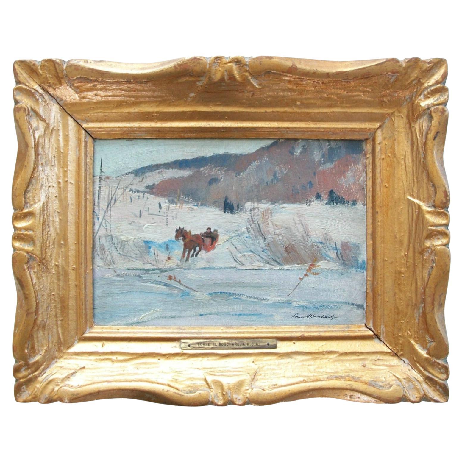 Lorne H. Bouchard R.C.A., 'the Ice Bridge', Oil on Panel, Framed, circa 1950 For Sale