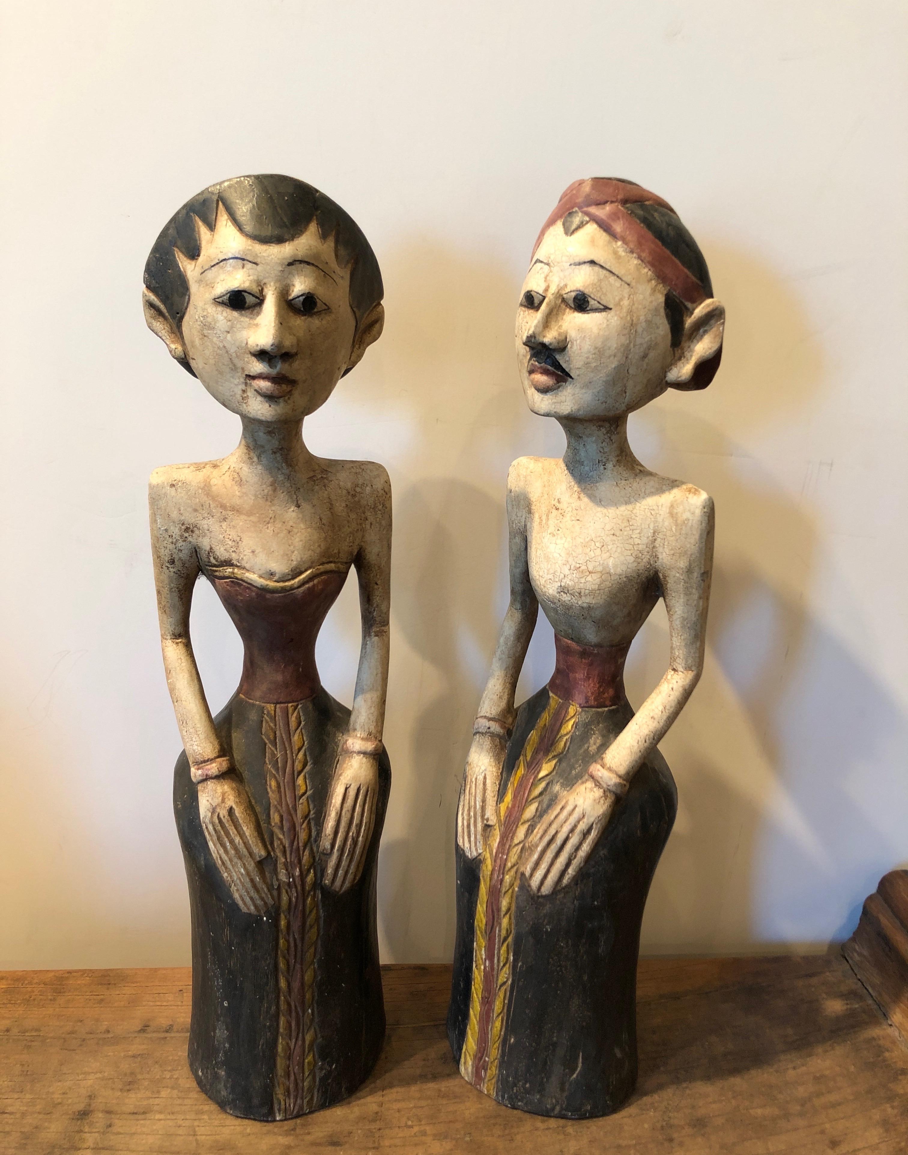 20th Century Loro Blonyo, Inseparable Couple Figures, Java, Indonesia