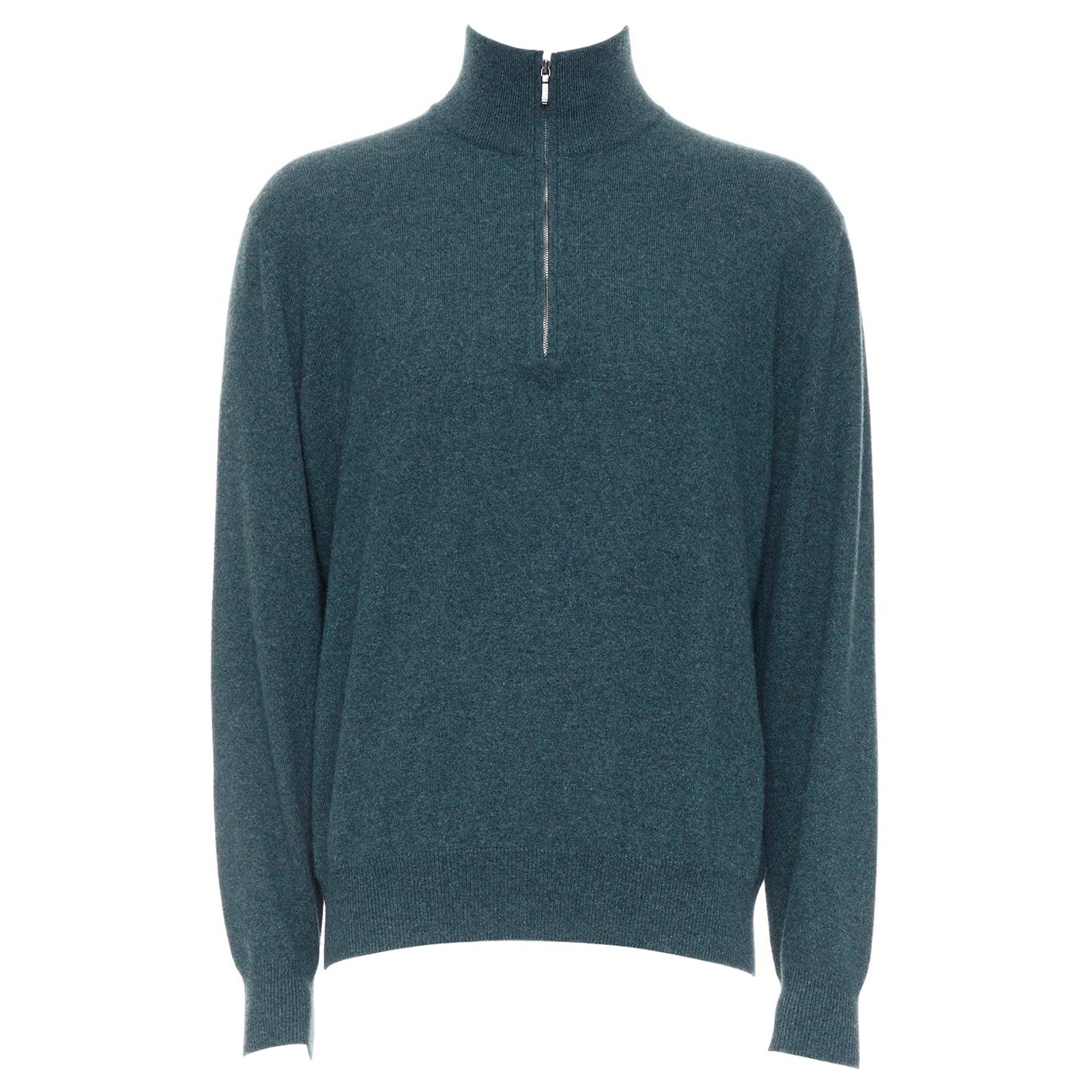 LORO PIANA 100% baby cashmere dark teal blue half zip sweater