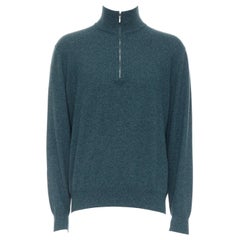LORO PIANA 100% baby cashmere dark teal blue half zip sweater