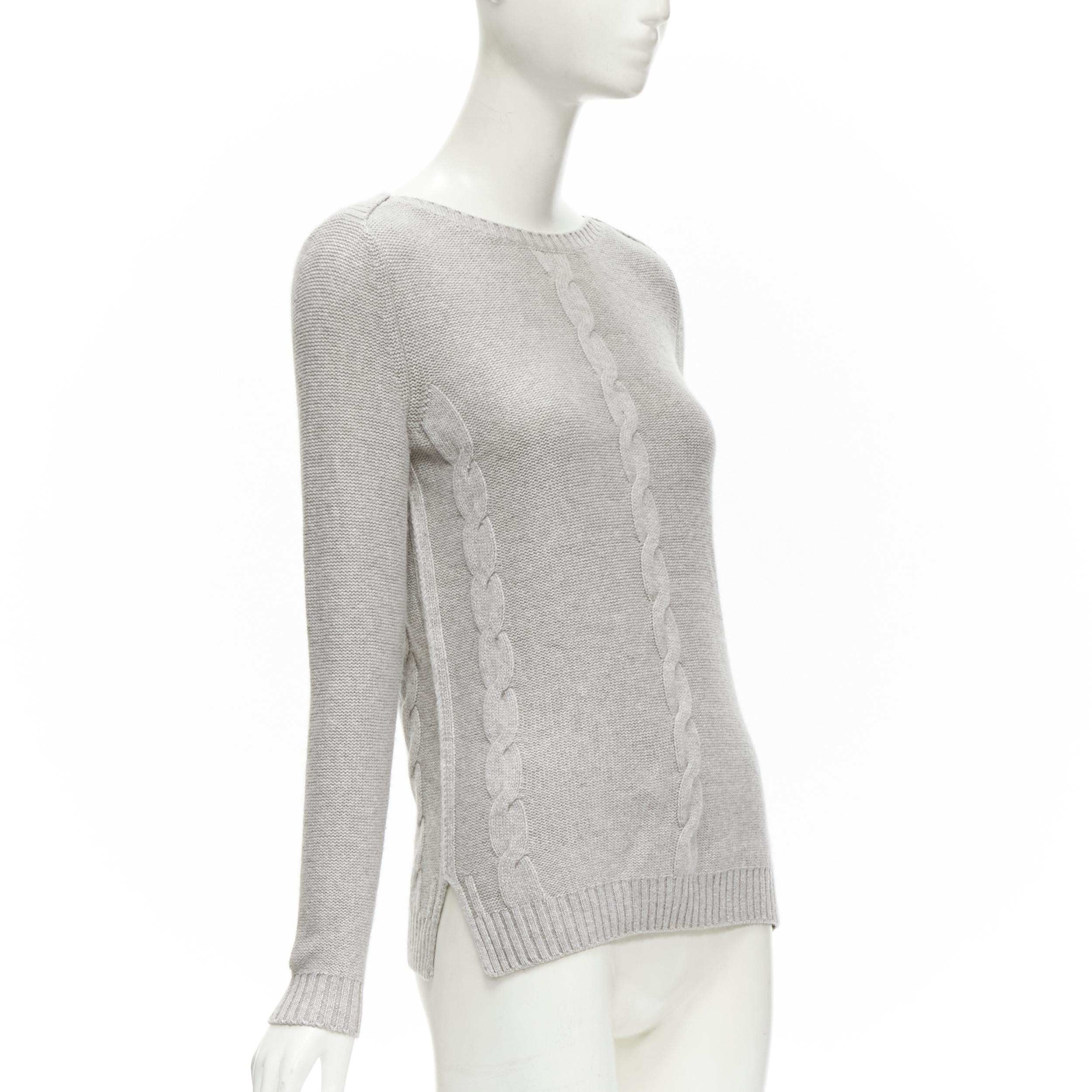 LORO PIANA 100% baby cashmere grey braid knit bateau neck sweater IT38 XS In Excellent Condition For Sale In Hong Kong, NT