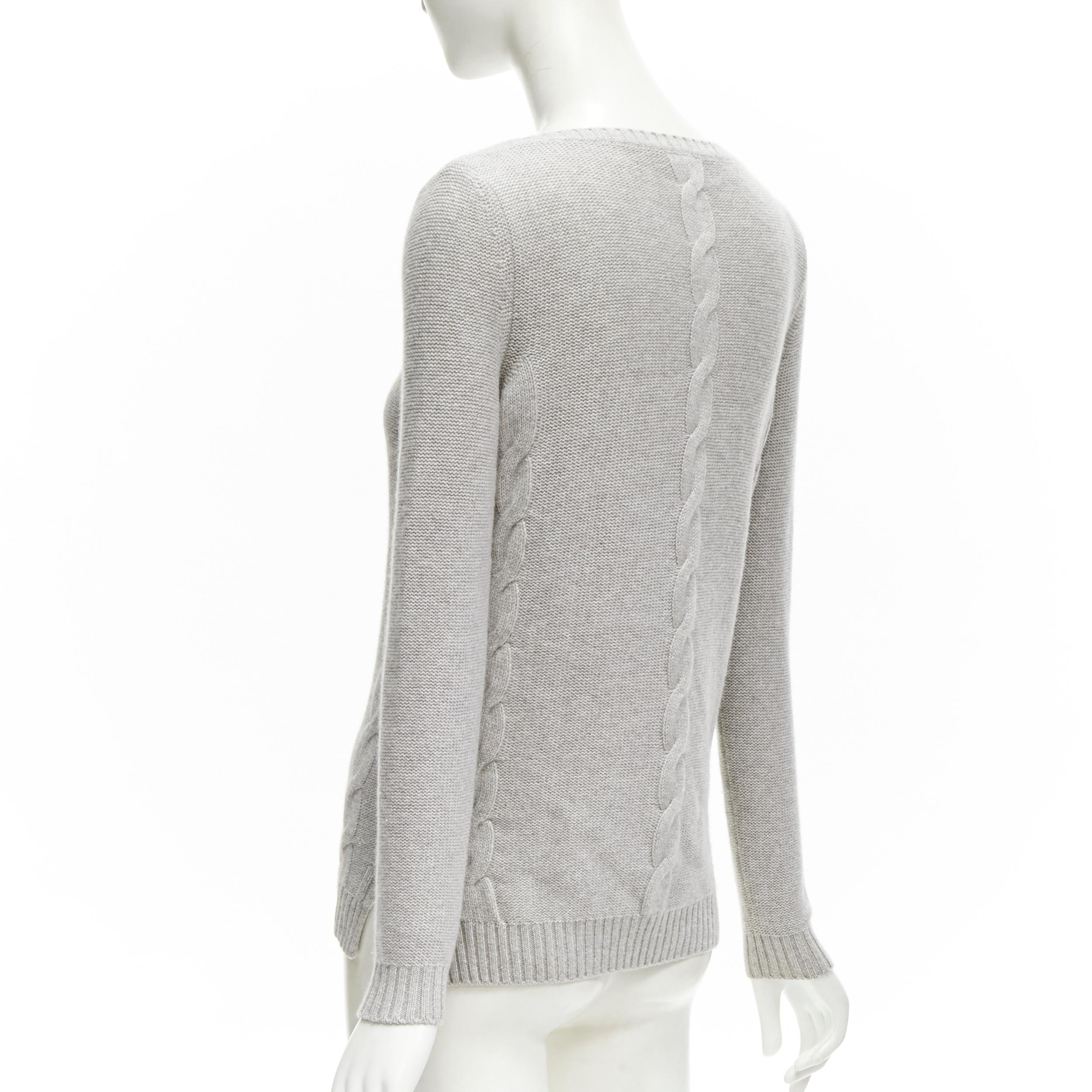 LORO PIANA 100% baby cashmere grey braid knit bateau neck sweater IT38 XS 1