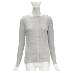 LORO PIANA 100 % grauer Baby-Kaschmir-Pullover aus geflochtenem bateau-Ausschnitt IT38 XS
