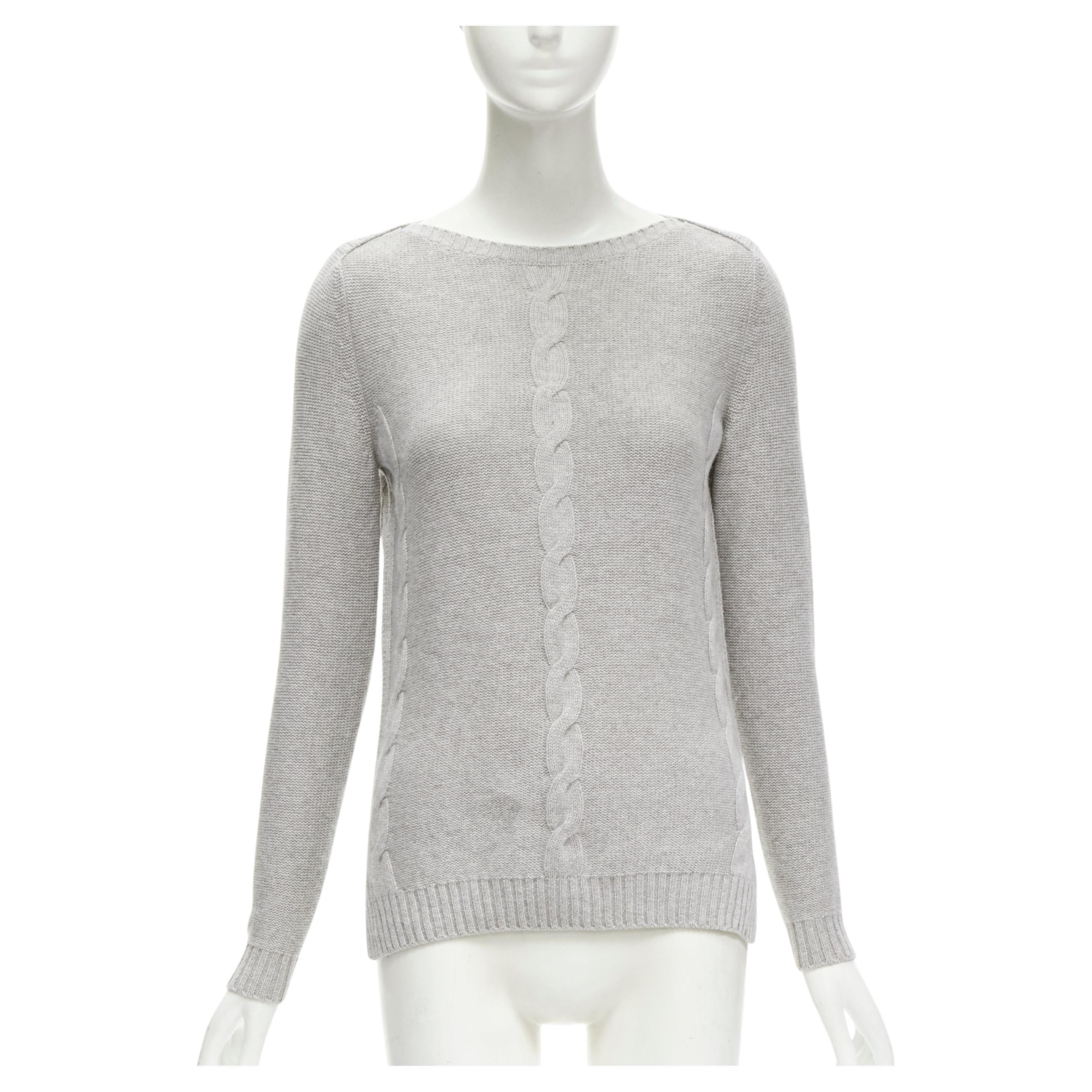 LORO PIANA 100% baby cashmere grey braid knit bateau neck sweater IT38 XS For Sale