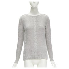 LORO PIANA 100% baby cashmere grey braid knit bateau neck sweater IT38 XS