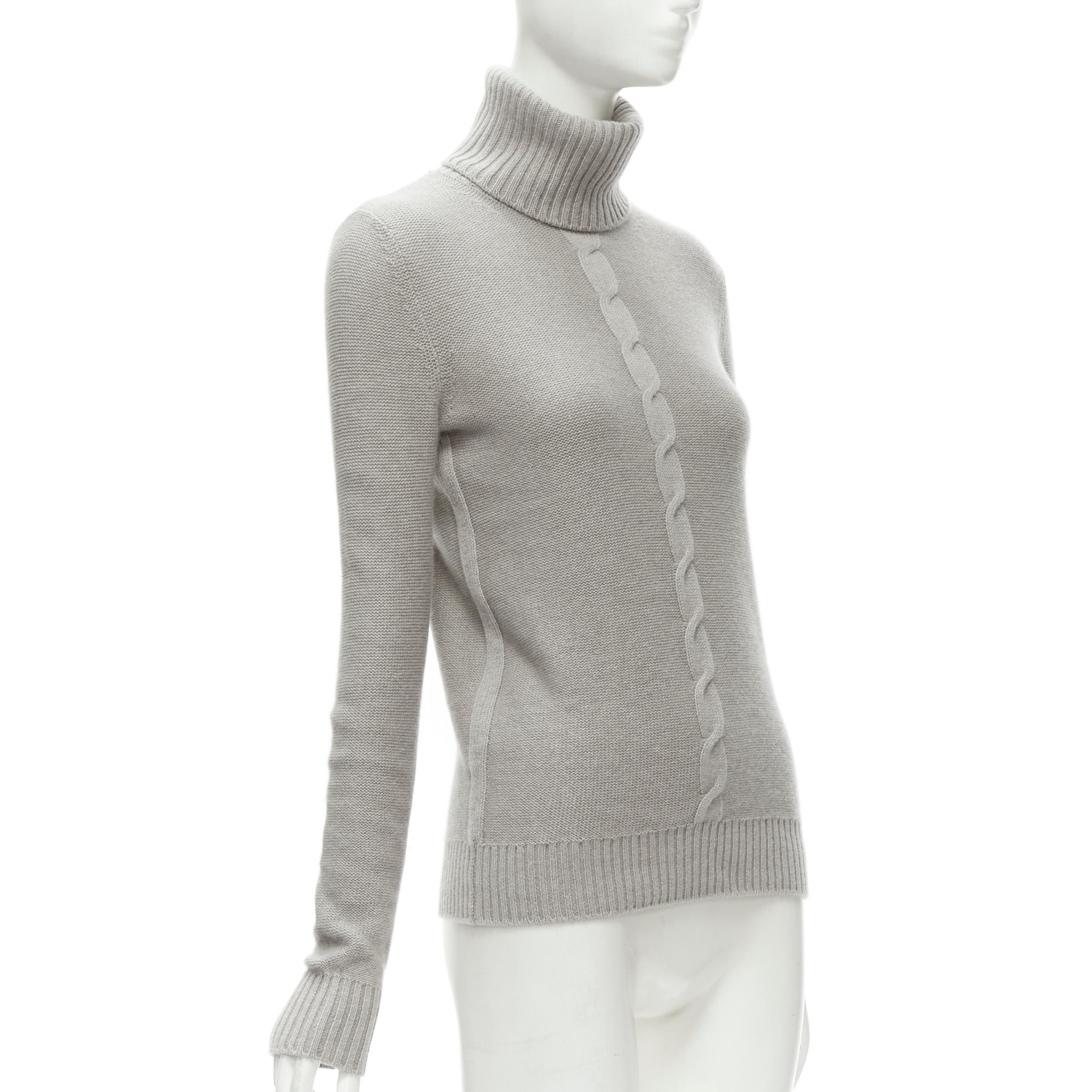LORO PIANA 100% baby cashmere grey braid knit turtleneck sweater IT38 XS In Excellent Condition In Hong Kong, NT