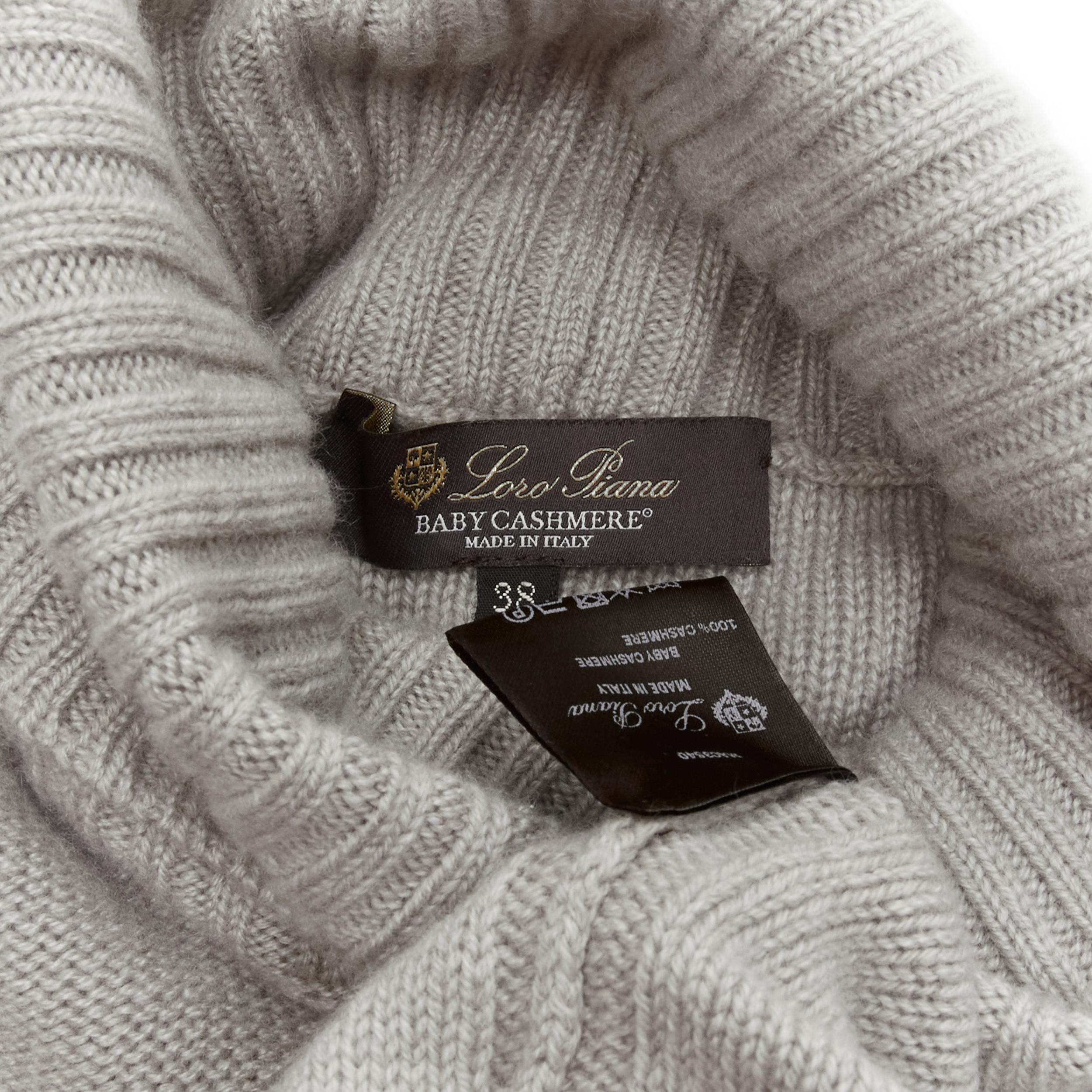 LORO PIANA 100% baby cashmere grey braid knit turtleneck sweater IT38 XS 5