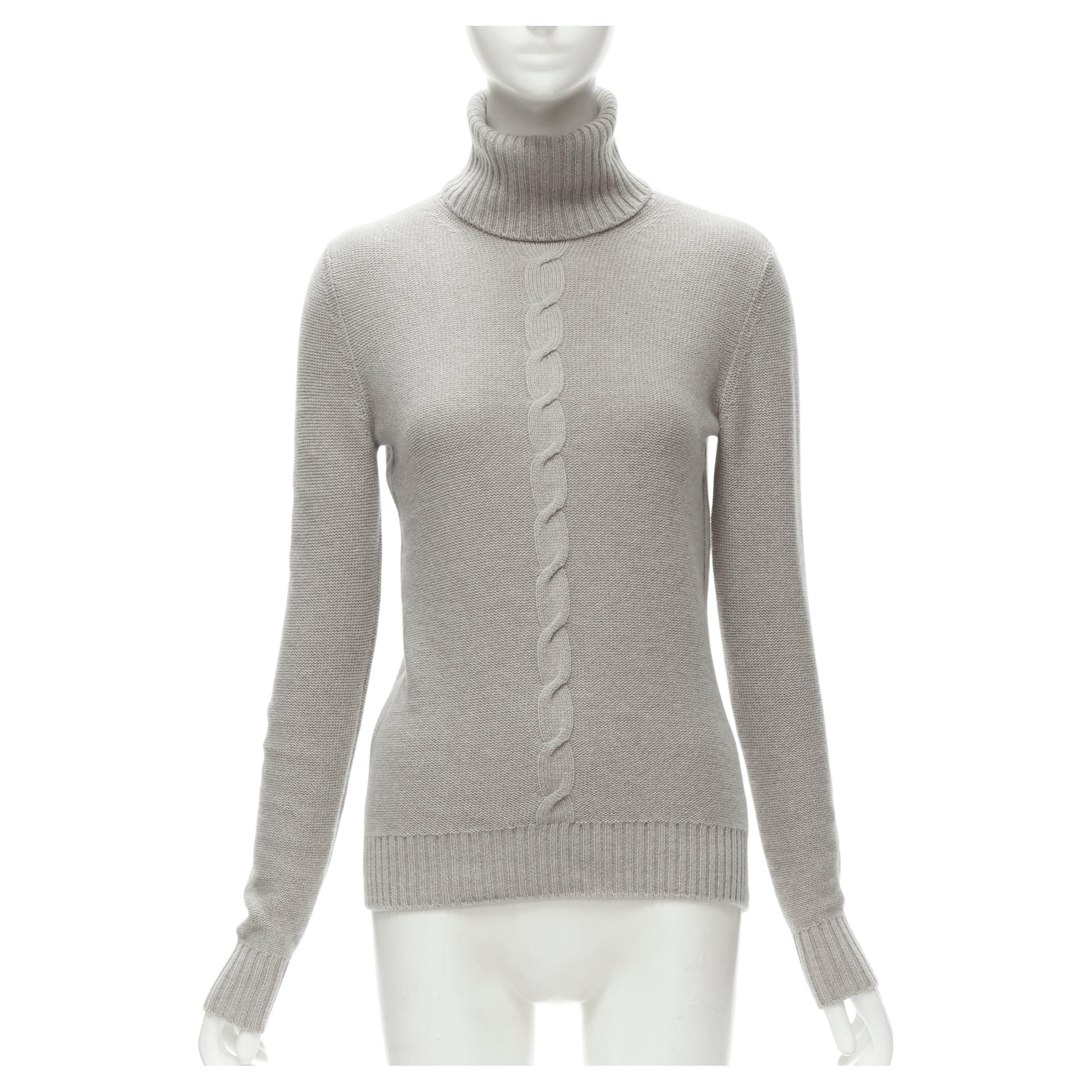 LORO PIANA 100% baby cashmere grey braid knit turtleneck sweater IT38 XS