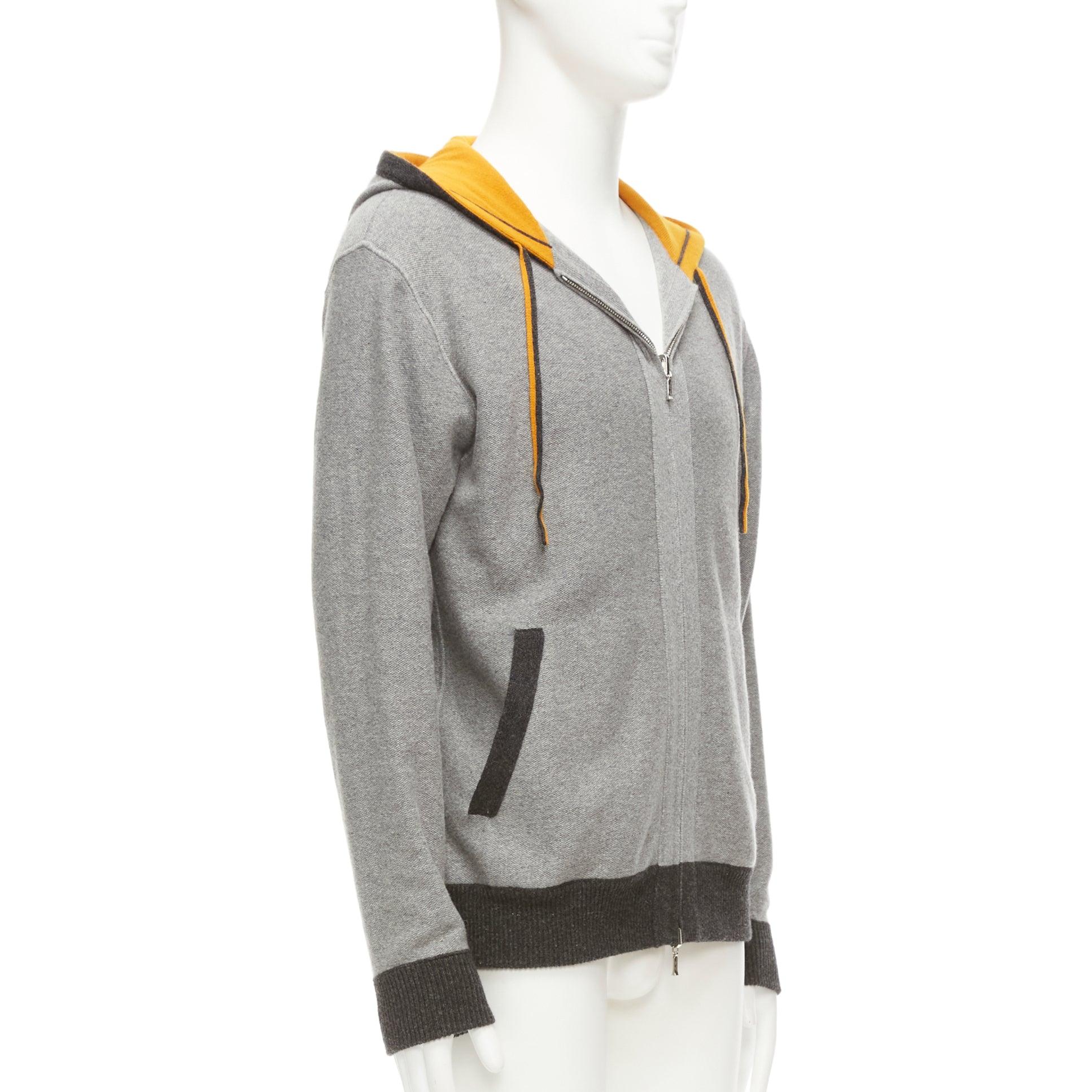LORO PIANA 100% baby cashmere grey tiger print reversible hoodie zip up M For Sale 5