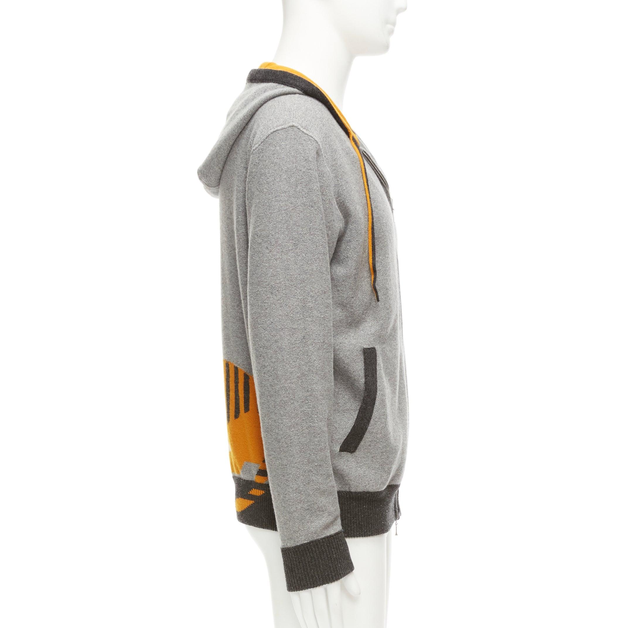 LORO PIANA 100% baby cashmere grey tiger print reversible hoodie zip up M For Sale 6