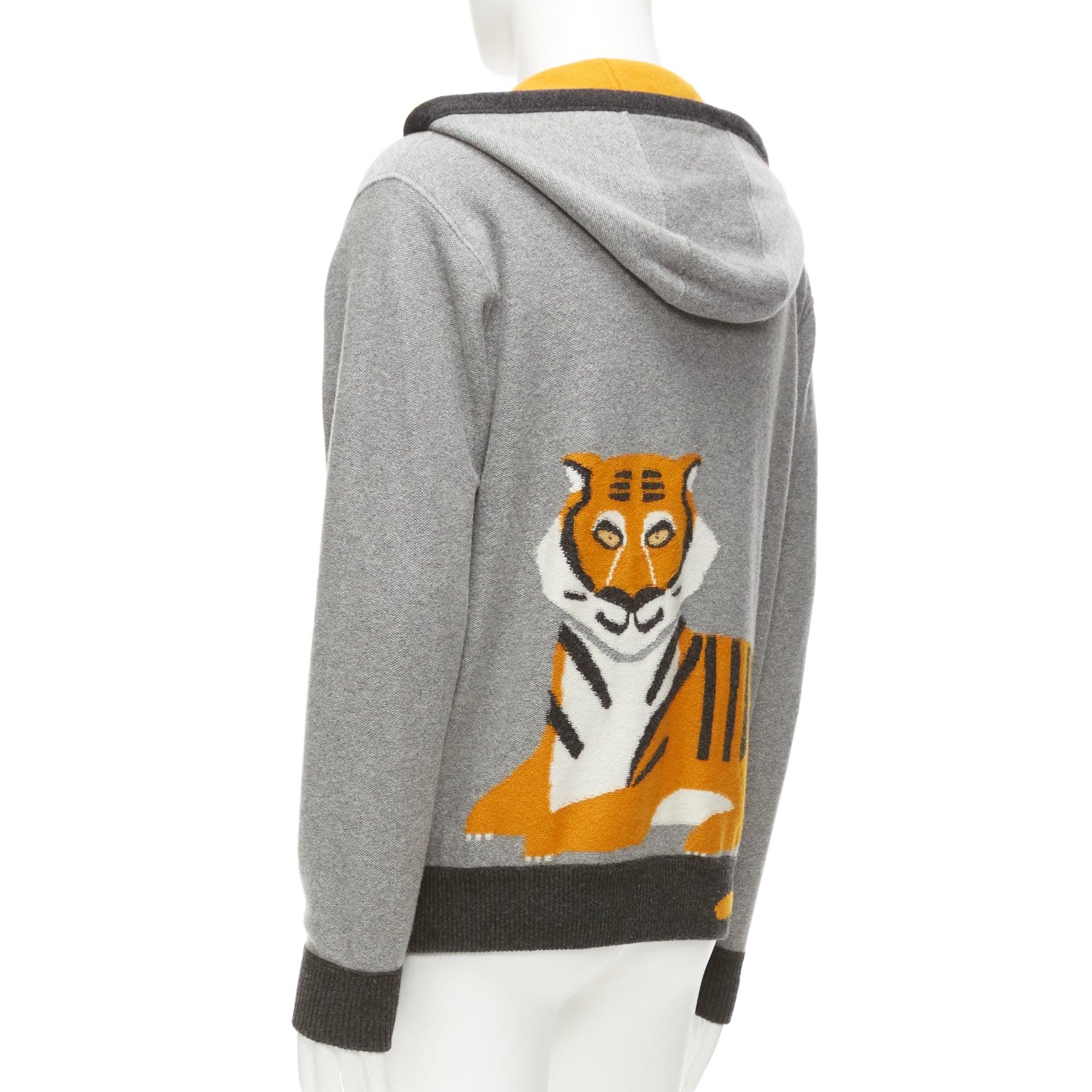 LORO PIANA 100% baby cashmere grey tiger print reversible hoodie zip up M For Sale 7