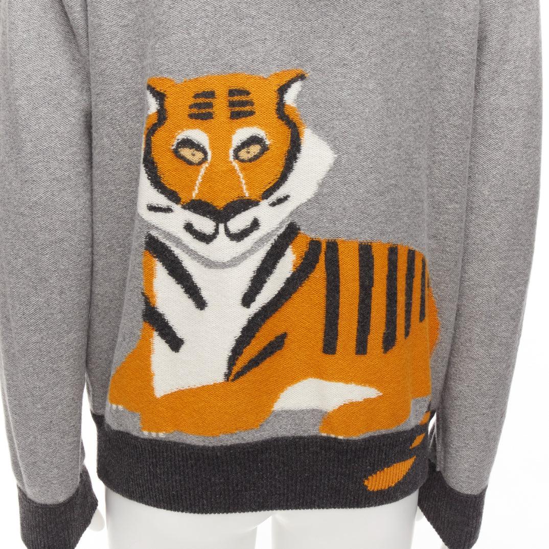 LORO PIANA 100% baby cashmere grey tiger print reversible hoodie zip up M For Sale 8