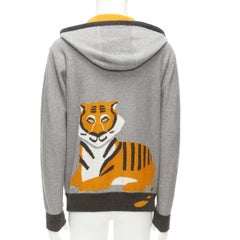 LORO PIANA 100% baby cashmere grey tiger print reversible hoodie zip up M
