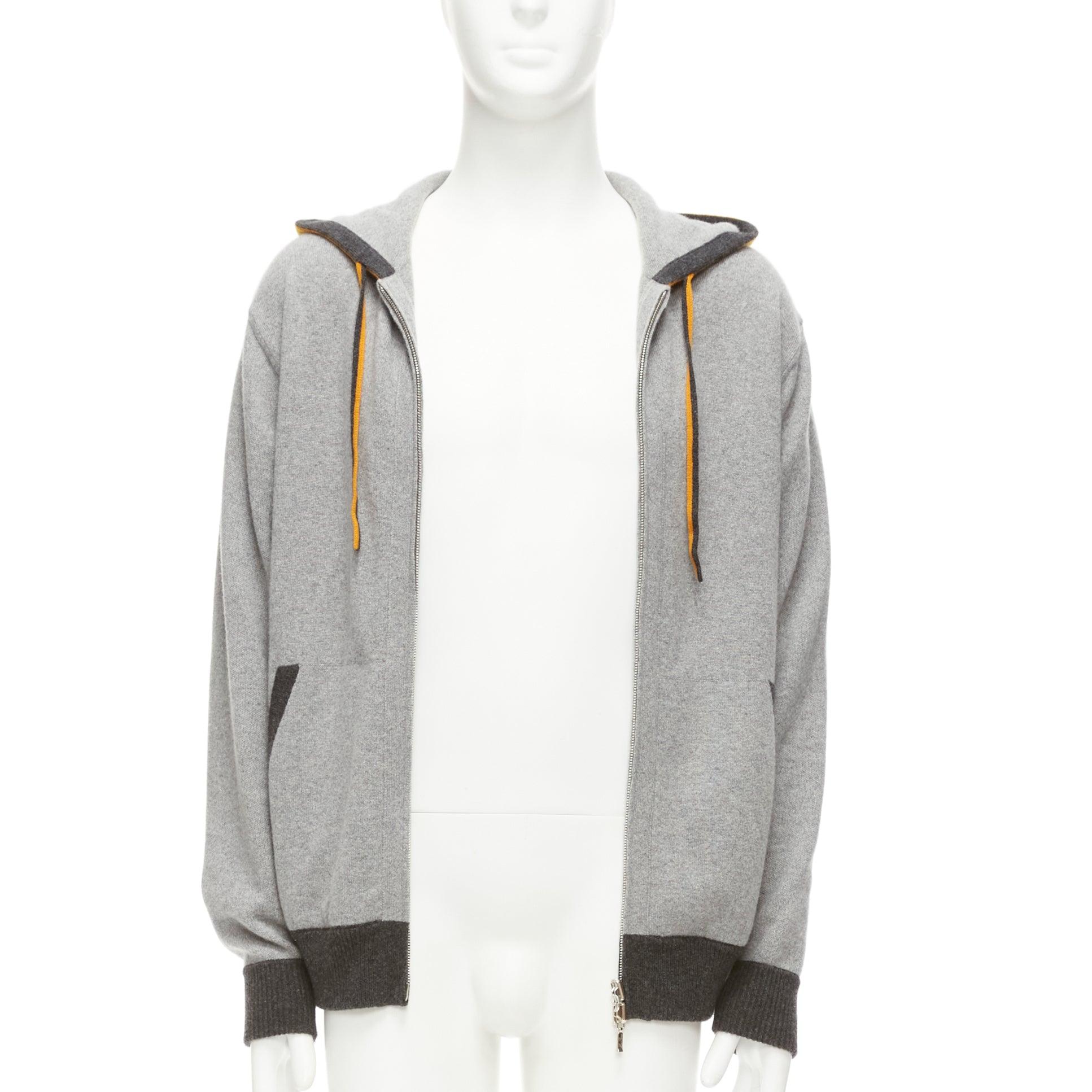 Gray LORO PIANA 100% baby cashmere grey tiger print reversible hoodie zip up M For Sale