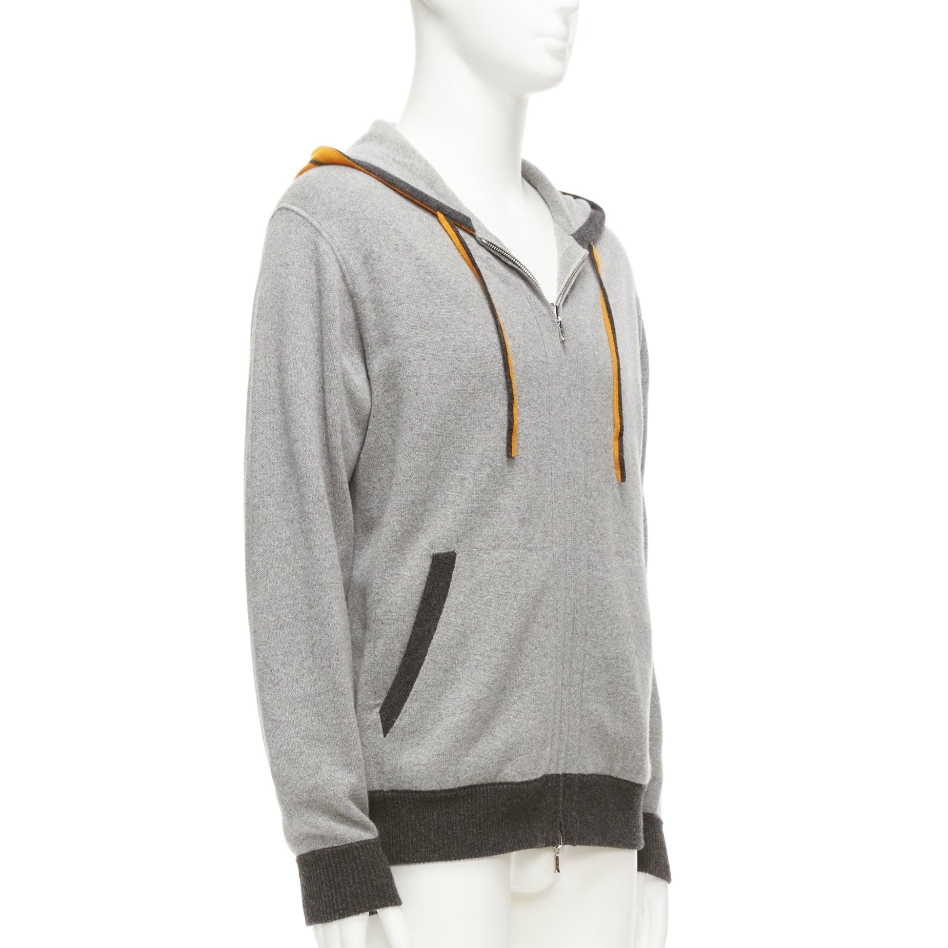 LORO PIANA 100% baby cashmere grey tiger print reversible hoodie zip up M In Excellent Condition For Sale In Hong Kong, NT