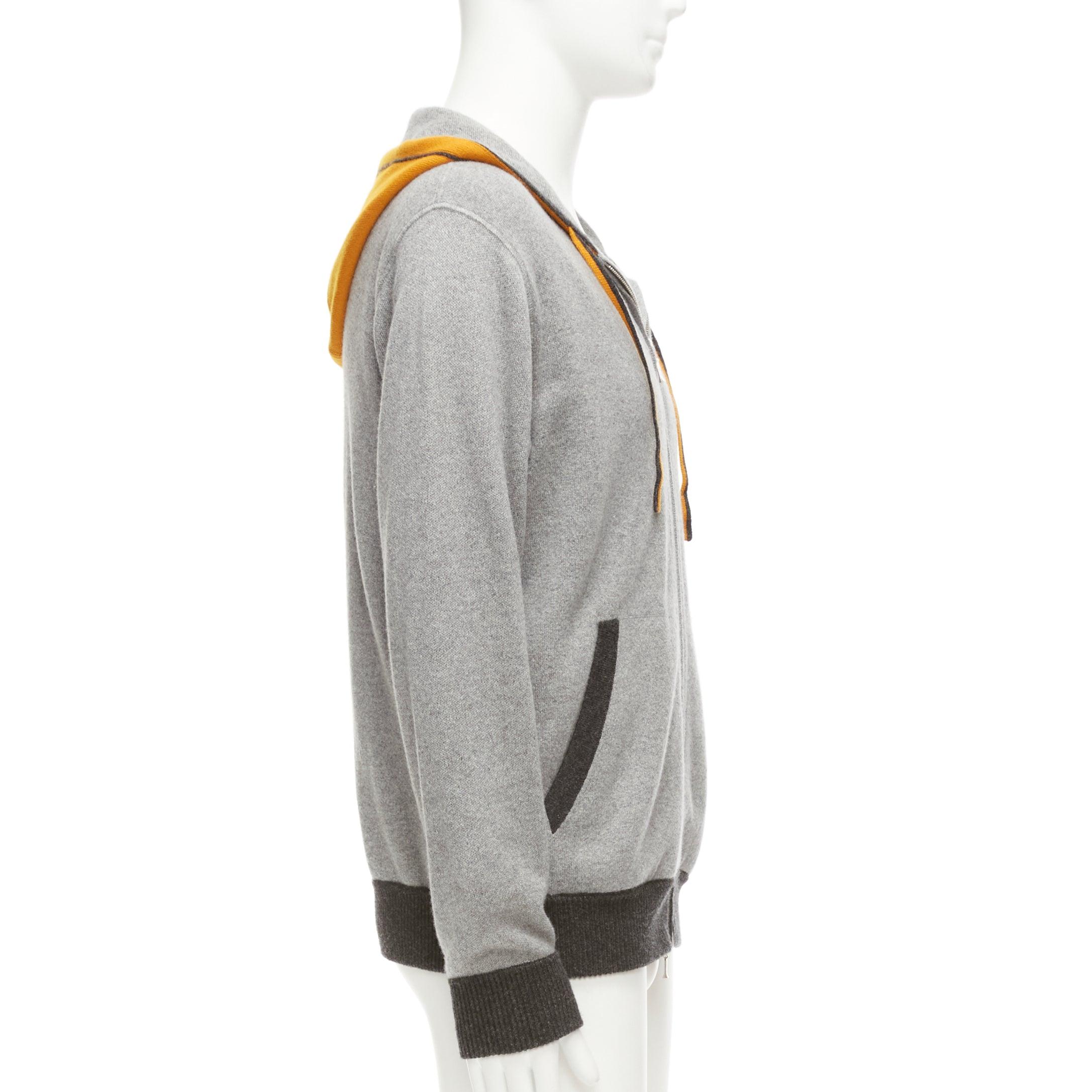 Men's LORO PIANA 100% baby cashmere grey tiger print reversible hoodie zip up M For Sale