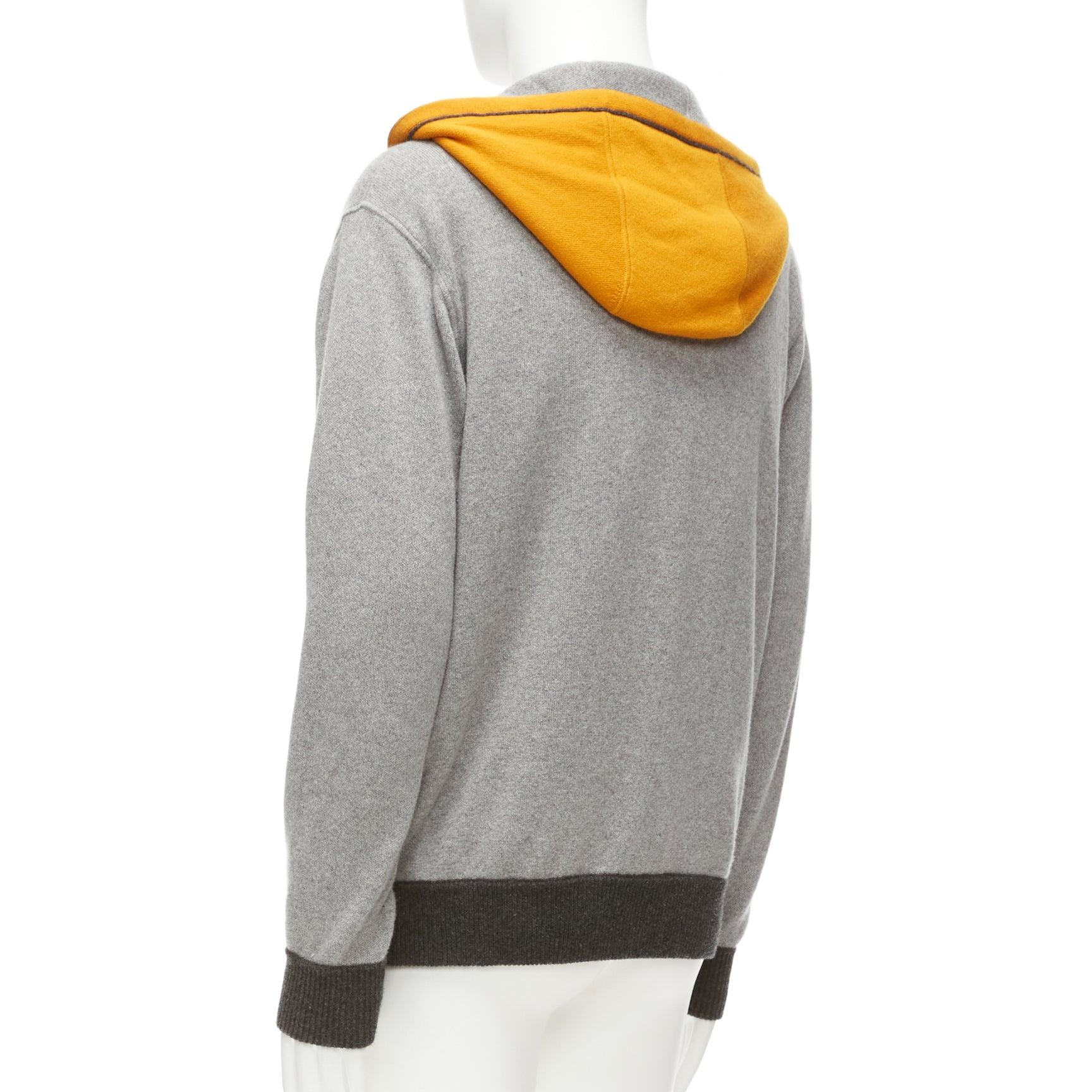 LORO PIANA 100% baby cashmere grey tiger print reversible hoodie zip up M For Sale 2
