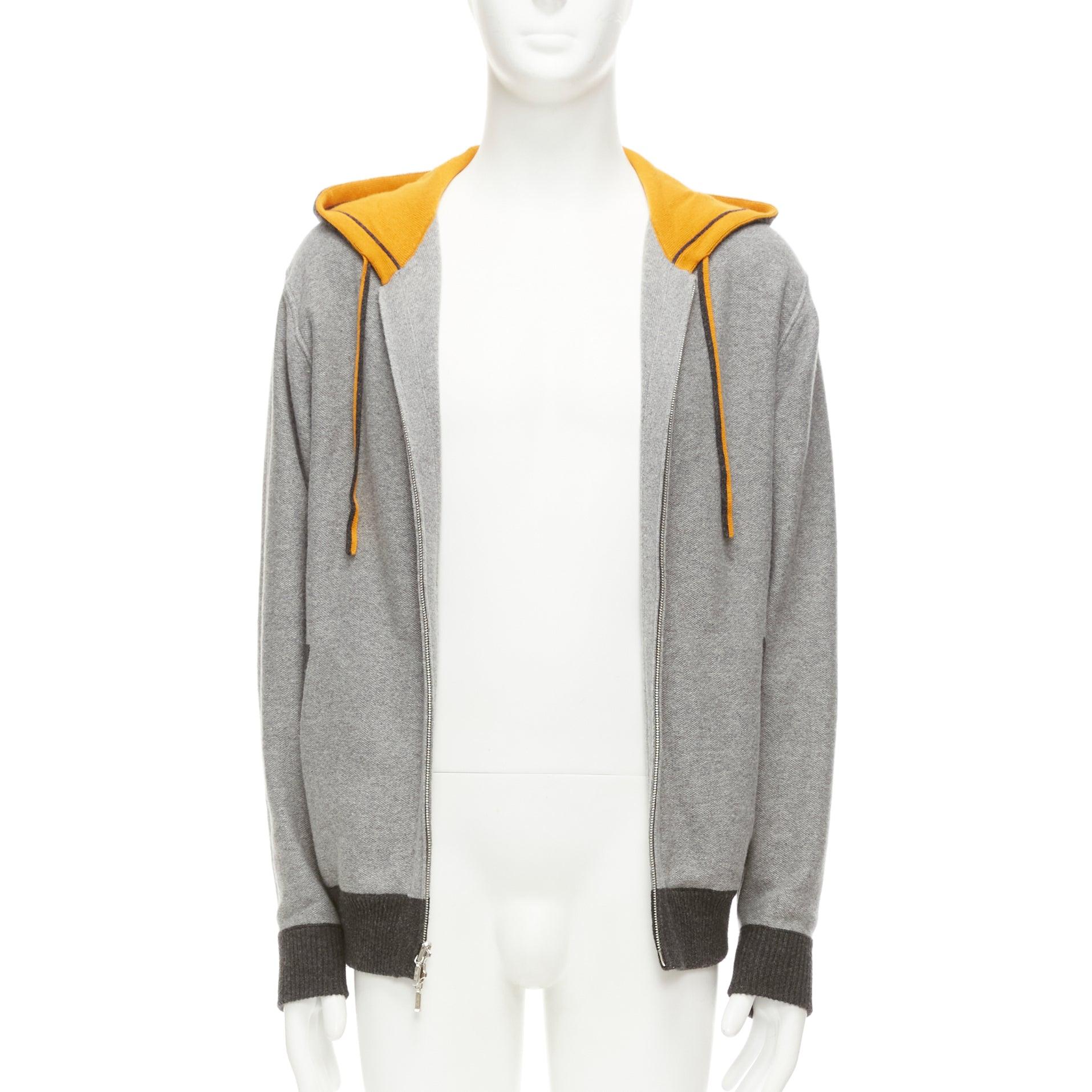 LORO PIANA 100% baby cashmere grey tiger print reversible hoodie zip up M For Sale 3