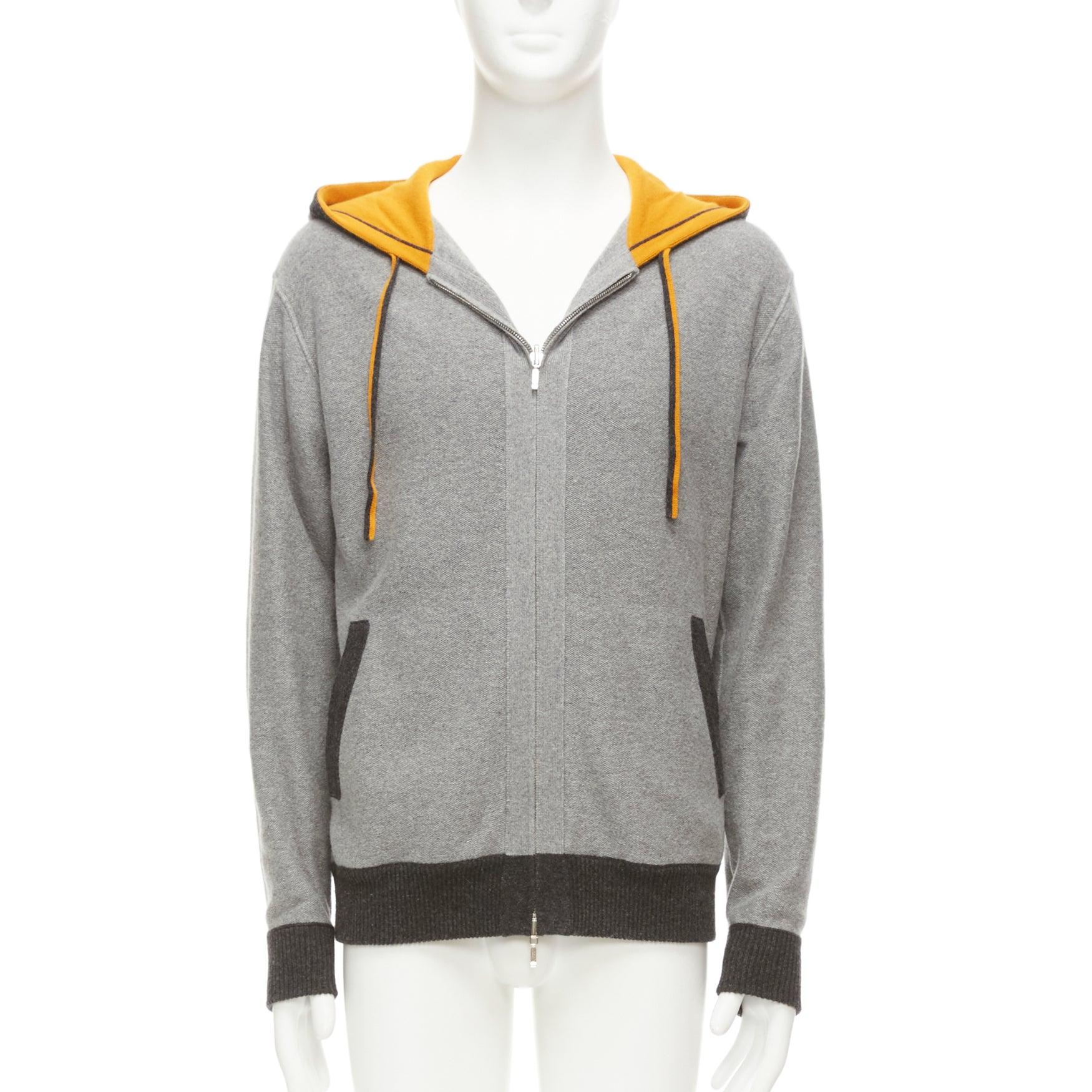 LORO PIANA 100% baby cashmere grey tiger print reversible hoodie zip up M For Sale 4