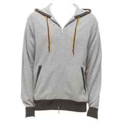 LORO PIANA 100% Baby Kaschmir Grau Grauer Kapuzenpullover mit Tigerdruck und Reißverschluss M