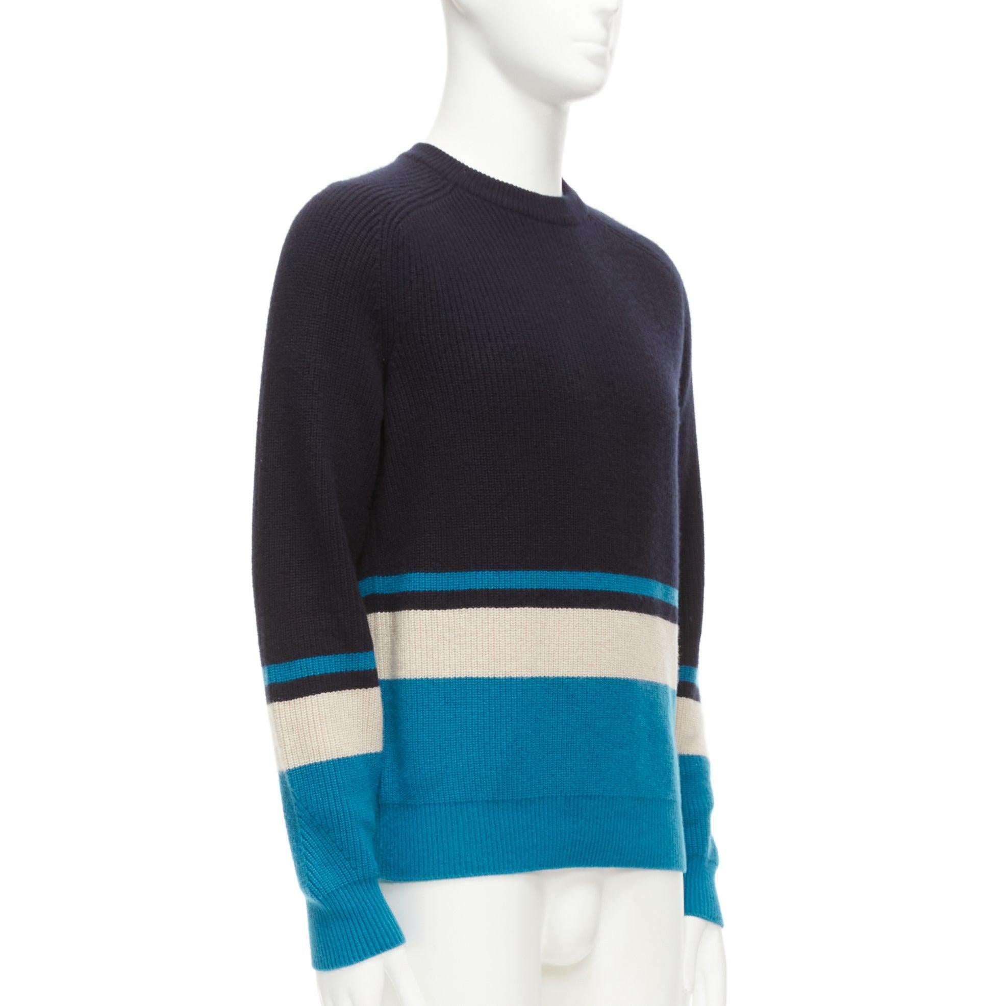 LORO PIANA 100% baby cashmere navy blue colorblocked sweater IT46 S In Excellent Condition For Sale In Hong Kong, NT