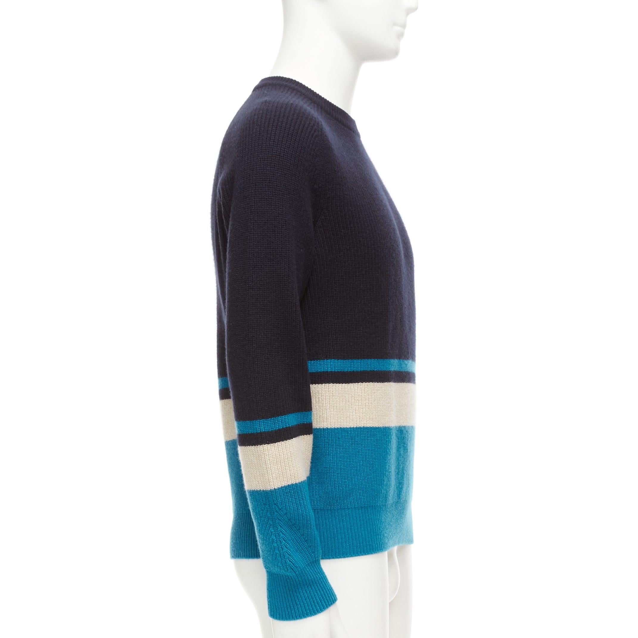LORO PIANA 100% baby cashmere navy blue colorblocked sweater IT46 S In Excellent Condition In Hong Kong, NT