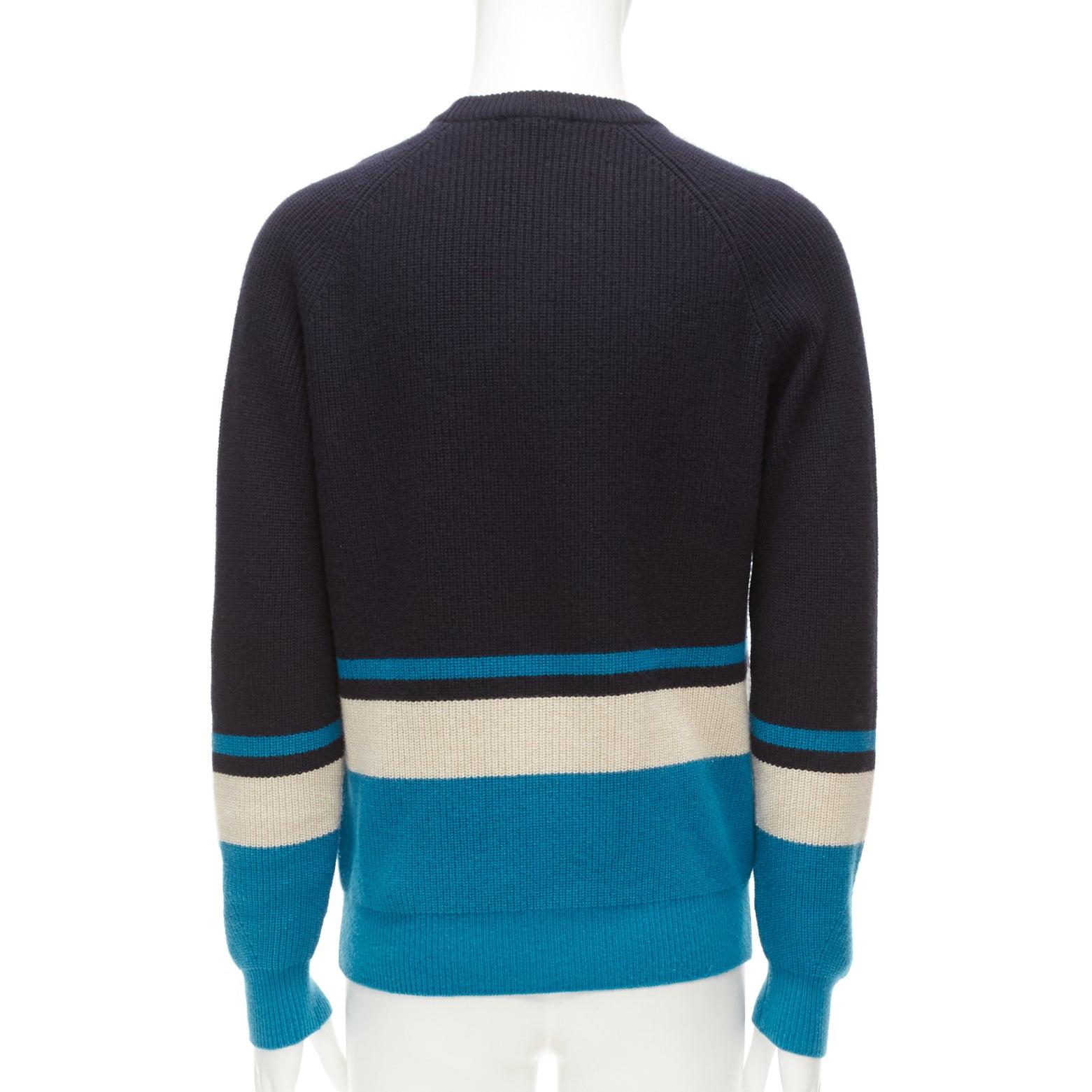 Men's LORO PIANA 100% baby cashmere navy blue colorblocked sweater IT46 S