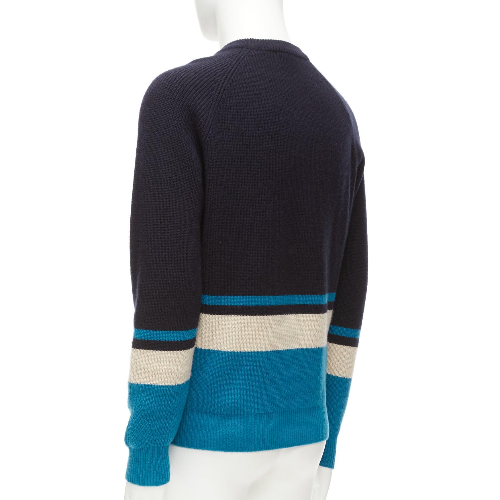 LORO PIANA 100% baby cashmere navy blue colorblocked sweater IT46 S 1