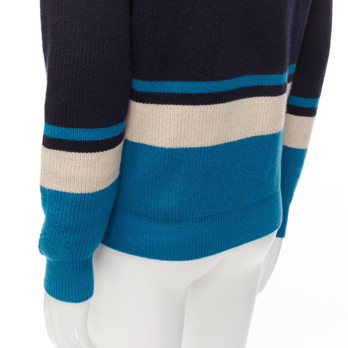 LORO PIANA 100% baby cashmere navy blue colorblocked sweater IT46 S 2