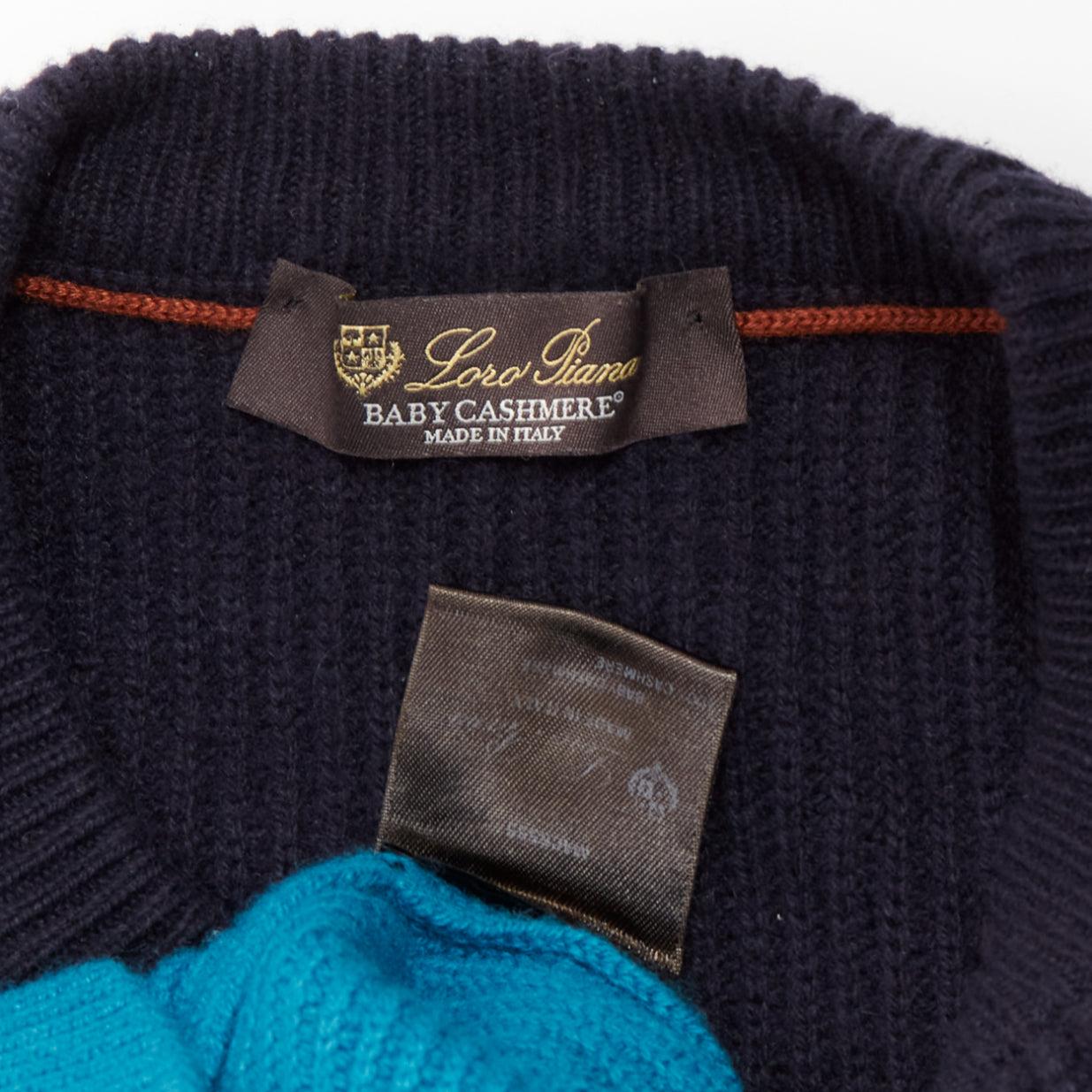 LORO PIANA 100% baby cashmere navy blue colorblocked sweater IT46 S For Sale 4