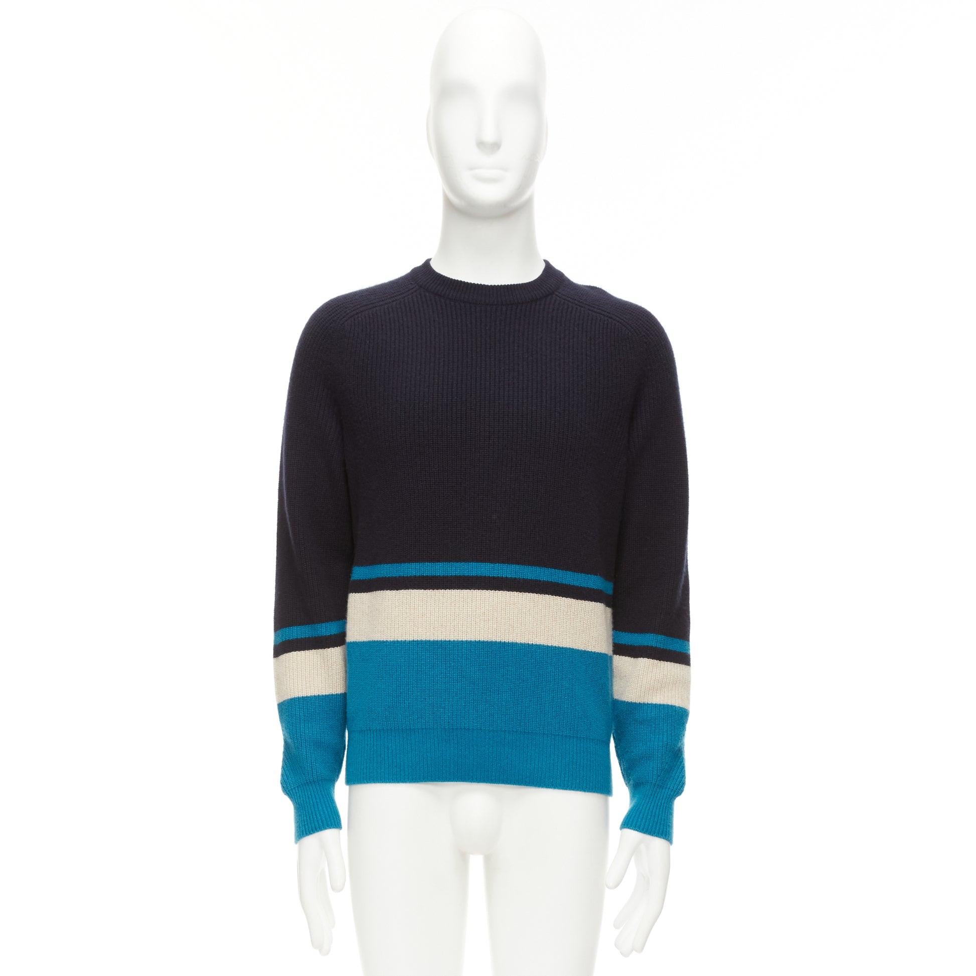 LORO PIANA 100% Baby-Kaschmirpullover in Marineblau mit Farbblockmuster IT46 S im Angebot 5