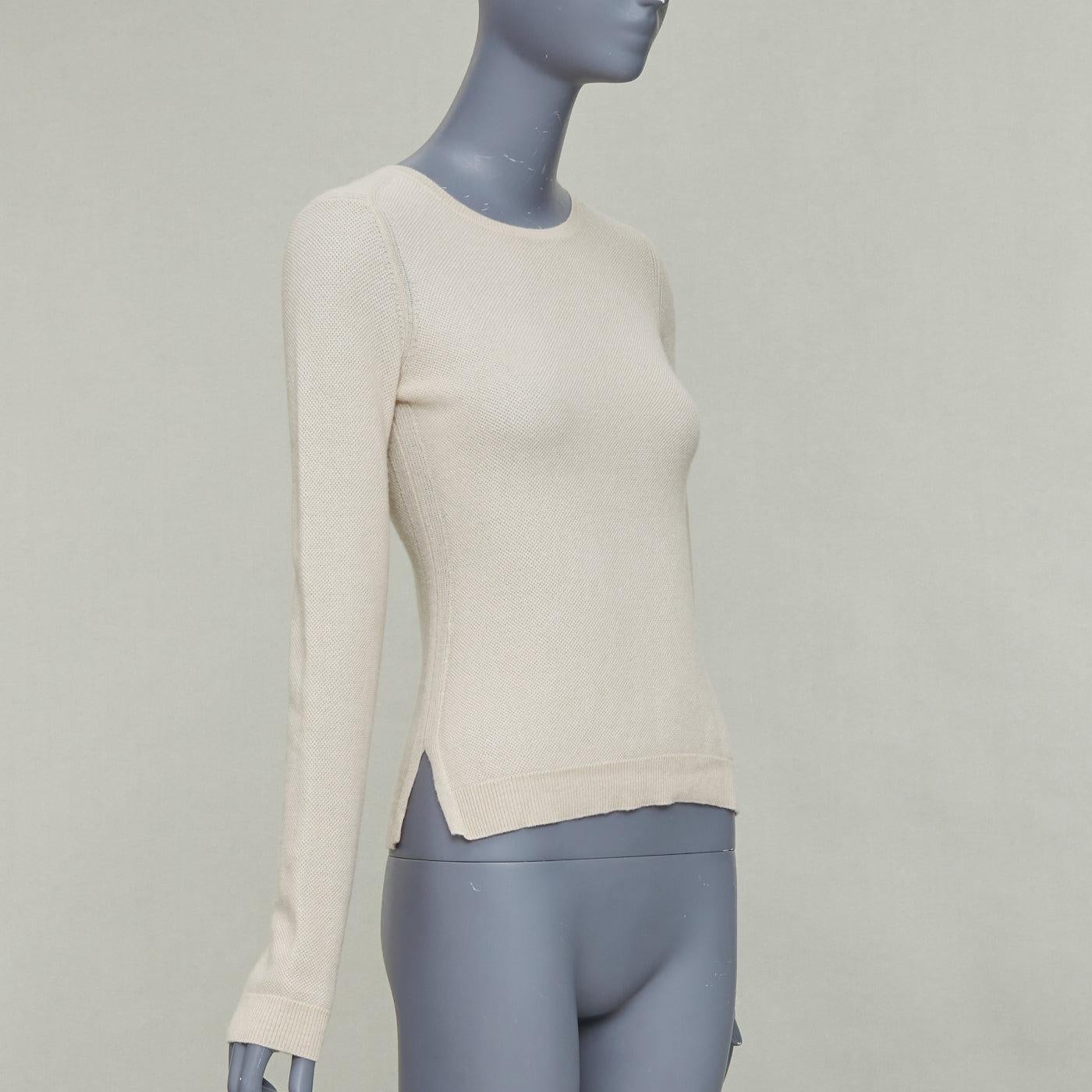 LORO PIANA Jersey de cuello redondo de punto fino 100% cachemira beige IT38 XS Beige en venta