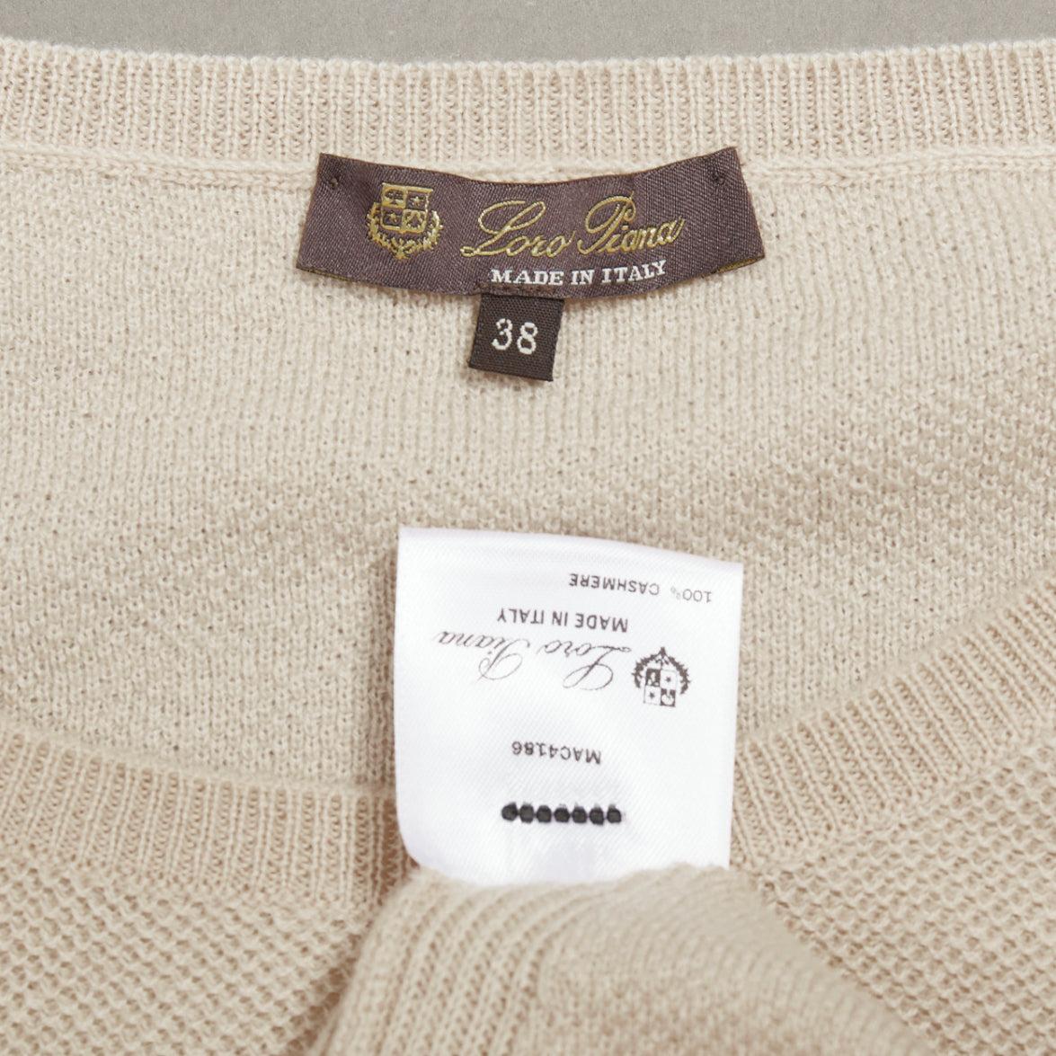 LORO PIANA Jersey de cuello redondo de punto fino 100% cachemira beige IT38 XS en venta 3