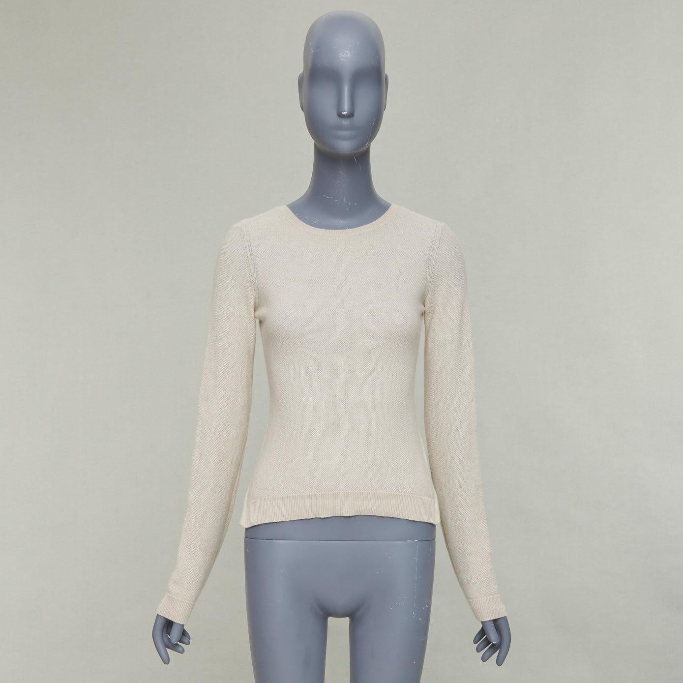 LORO PIANA Jersey de cuello redondo de punto fino 100% cachemira beige IT38 XS en venta 4