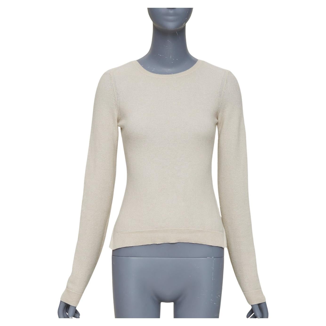 LORO PIANA Jersey de cuello redondo de punto fino 100% cachemira beige IT38 XS en venta