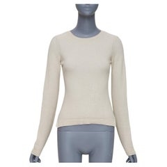 LORO PIANA Jersey de cuello redondo de punto fino 100% cachemira beige IT38 XS